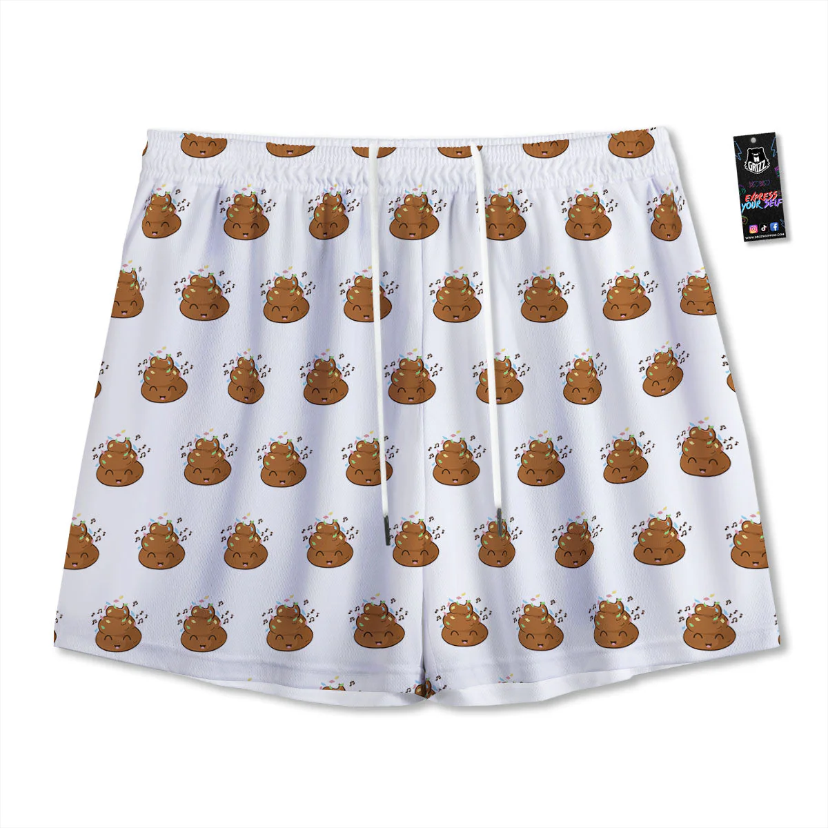 Happy Poop Print Pattern Mesh Shorts