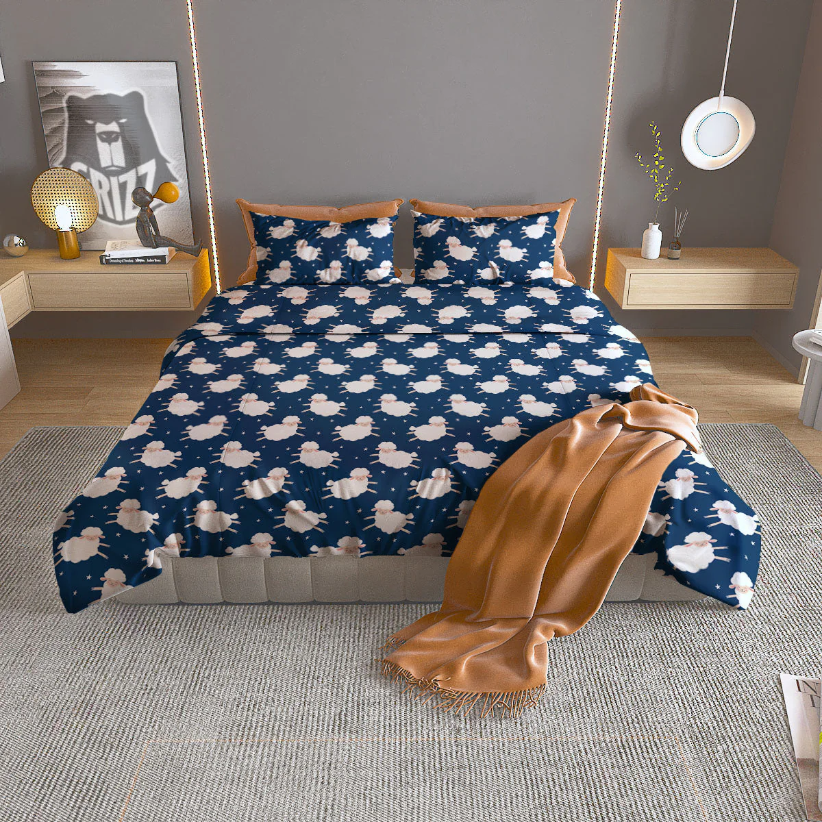 Happy Sheep Print Pattern Duvet Cover Bedding Set