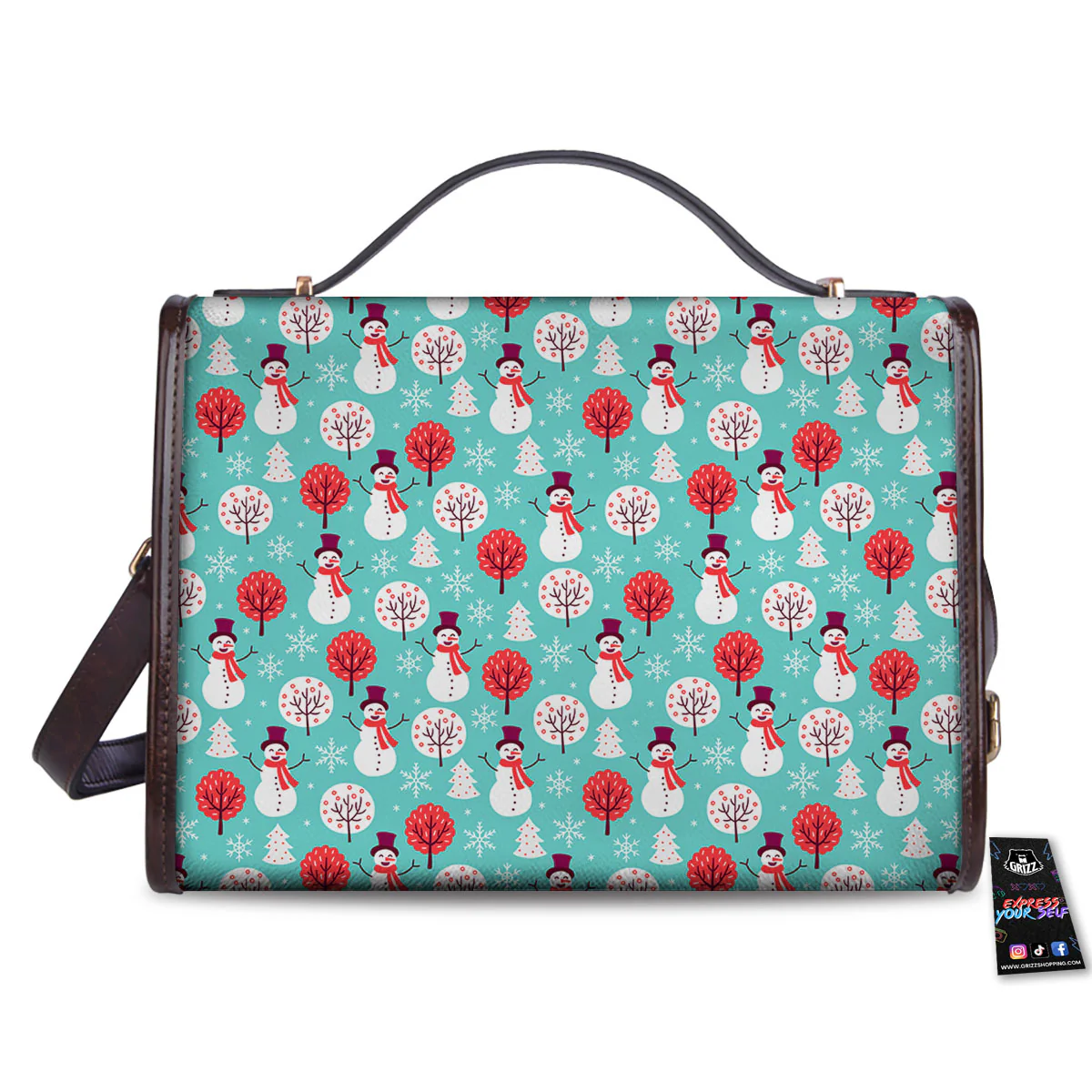 Happy Snowman Print Pattern Women's Satchel Bag - Image 2