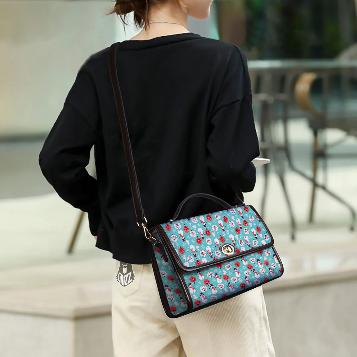 Happy Snowman Print Pattern Women's Satchel Bag - Image 3