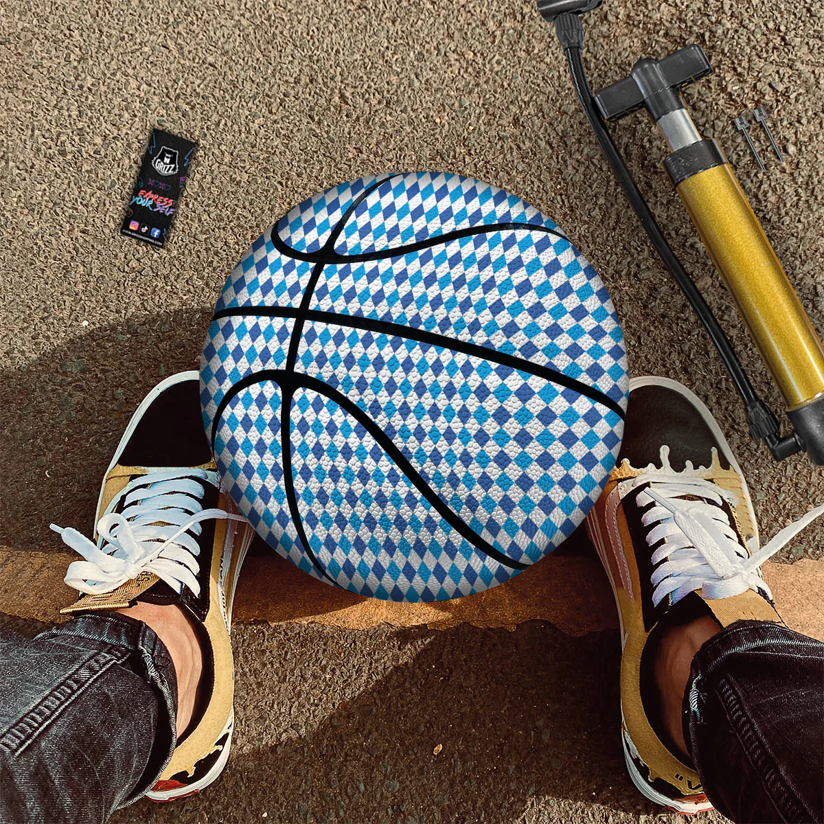 Harlequin Blue Print Pattern Basketball - Image 2