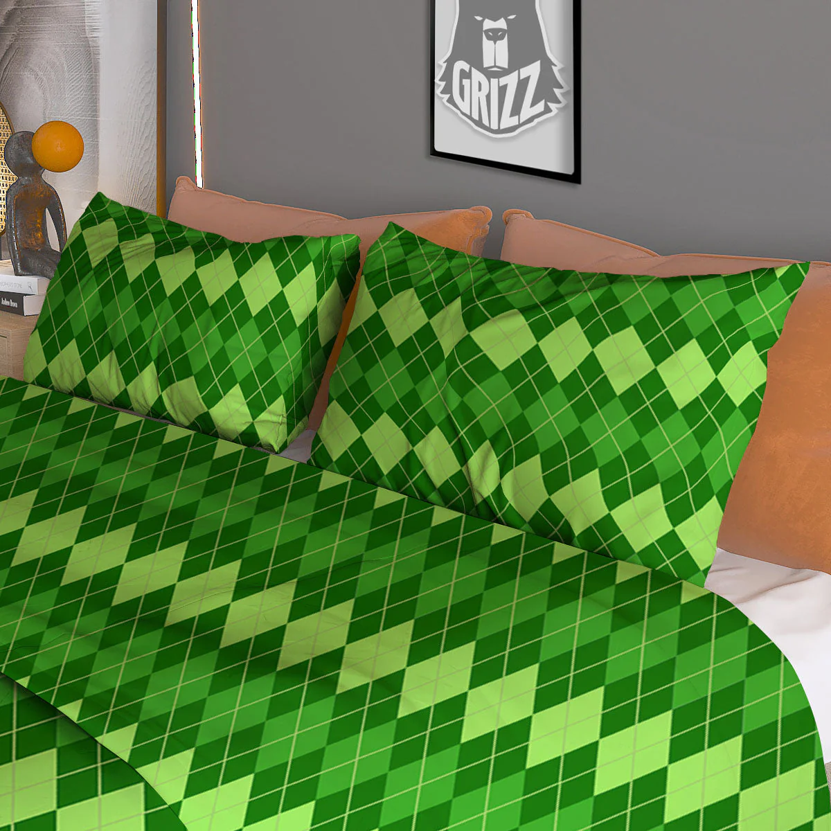 Harlequin Green Print Pattern Duvet Cover Bedding Set - Image 3