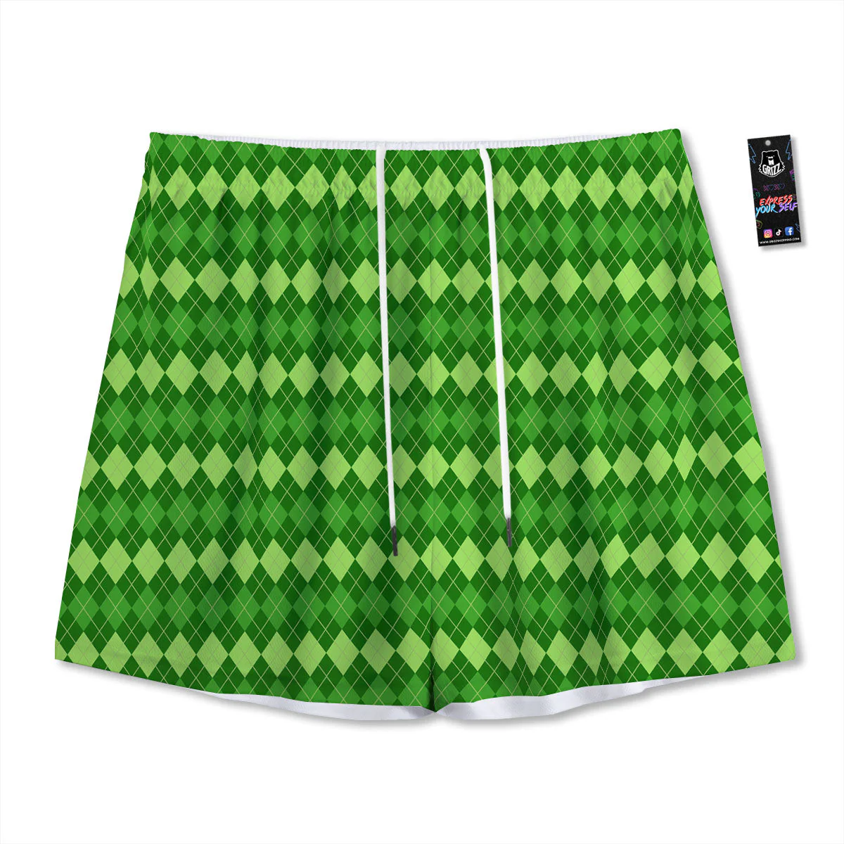 Harlequin Green Print Pattern Mesh Shorts