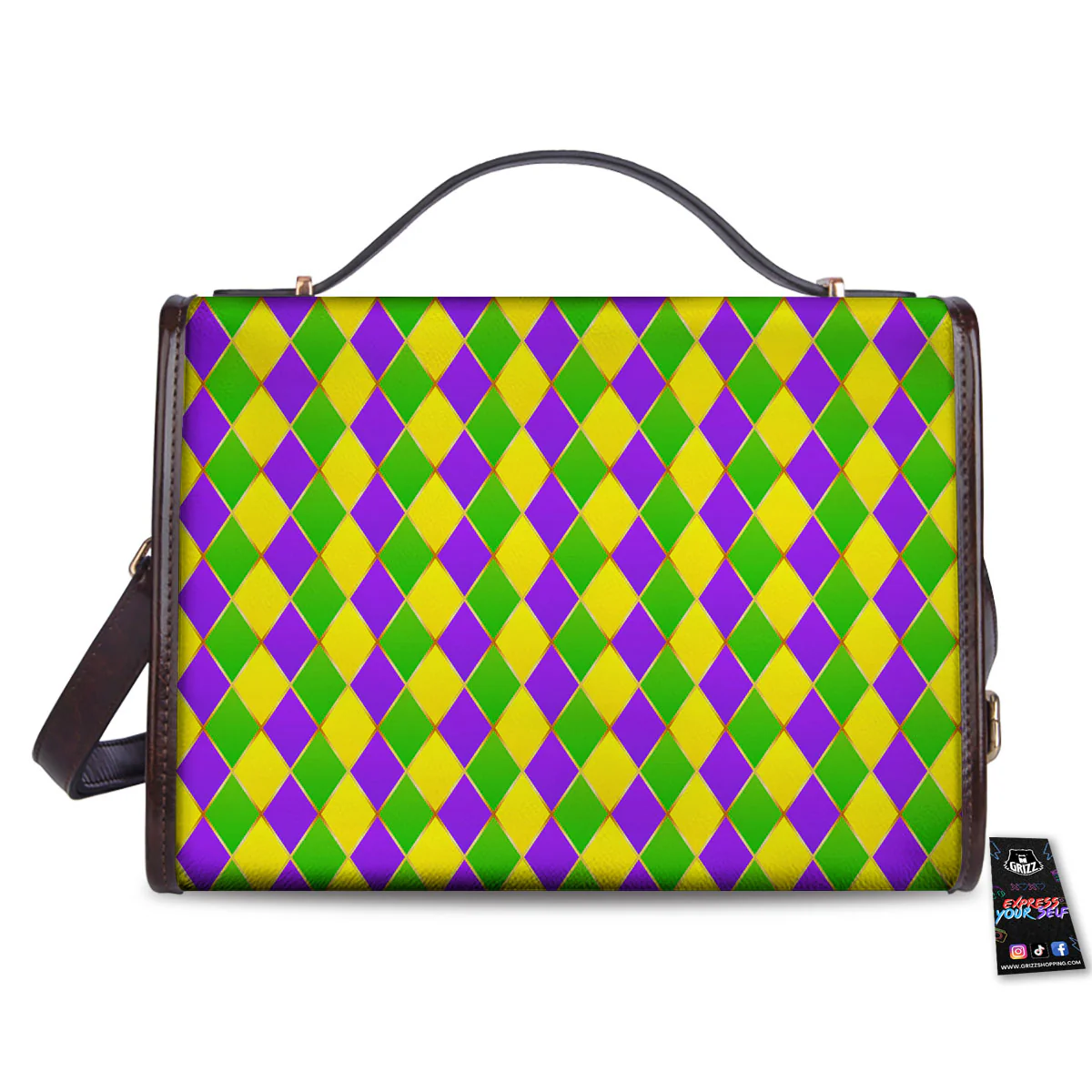 Harlequin Mardi Gras Print Pattern Women's Satchel Bag - Image 2