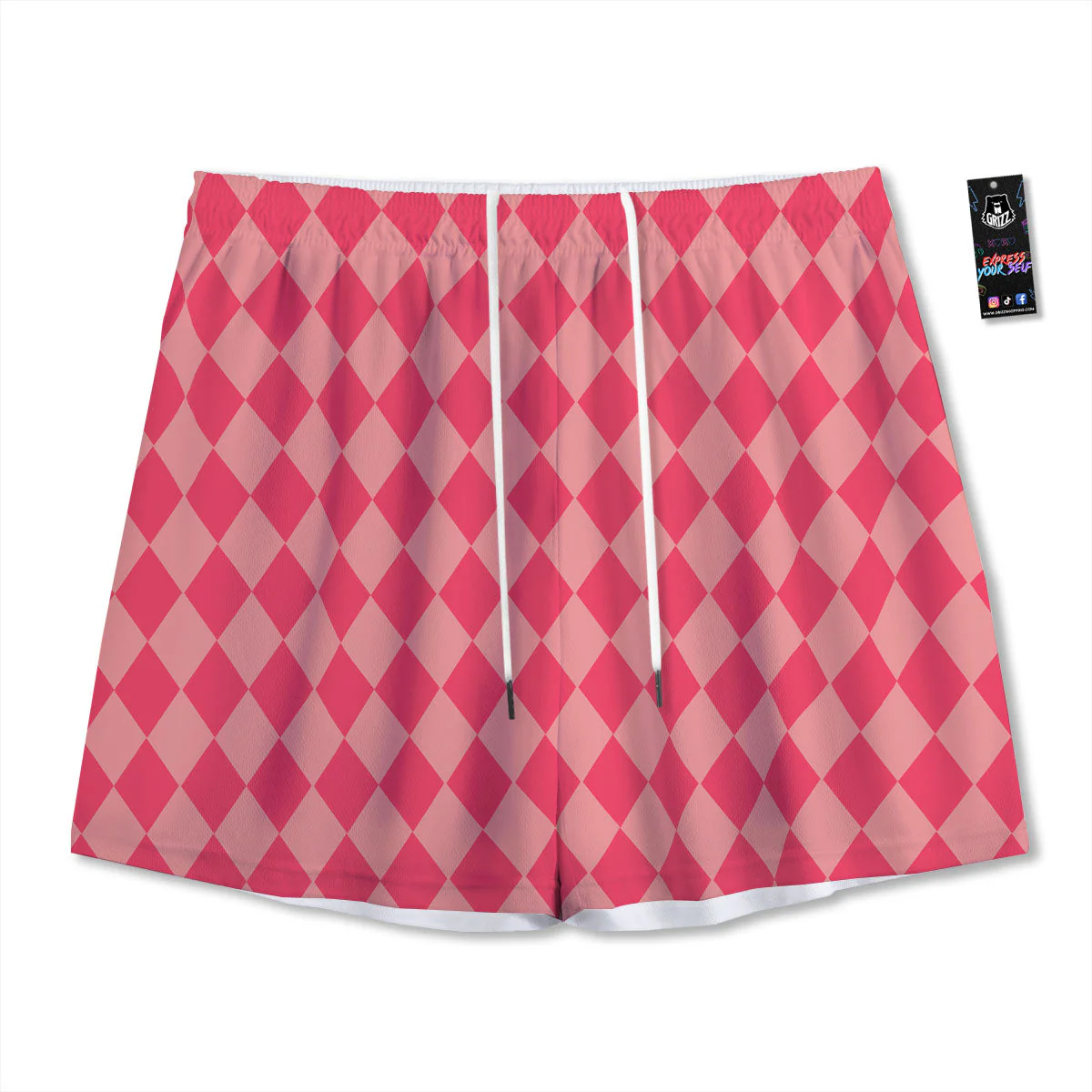 Harlequin Pink Print Pattern Mesh Shorts
