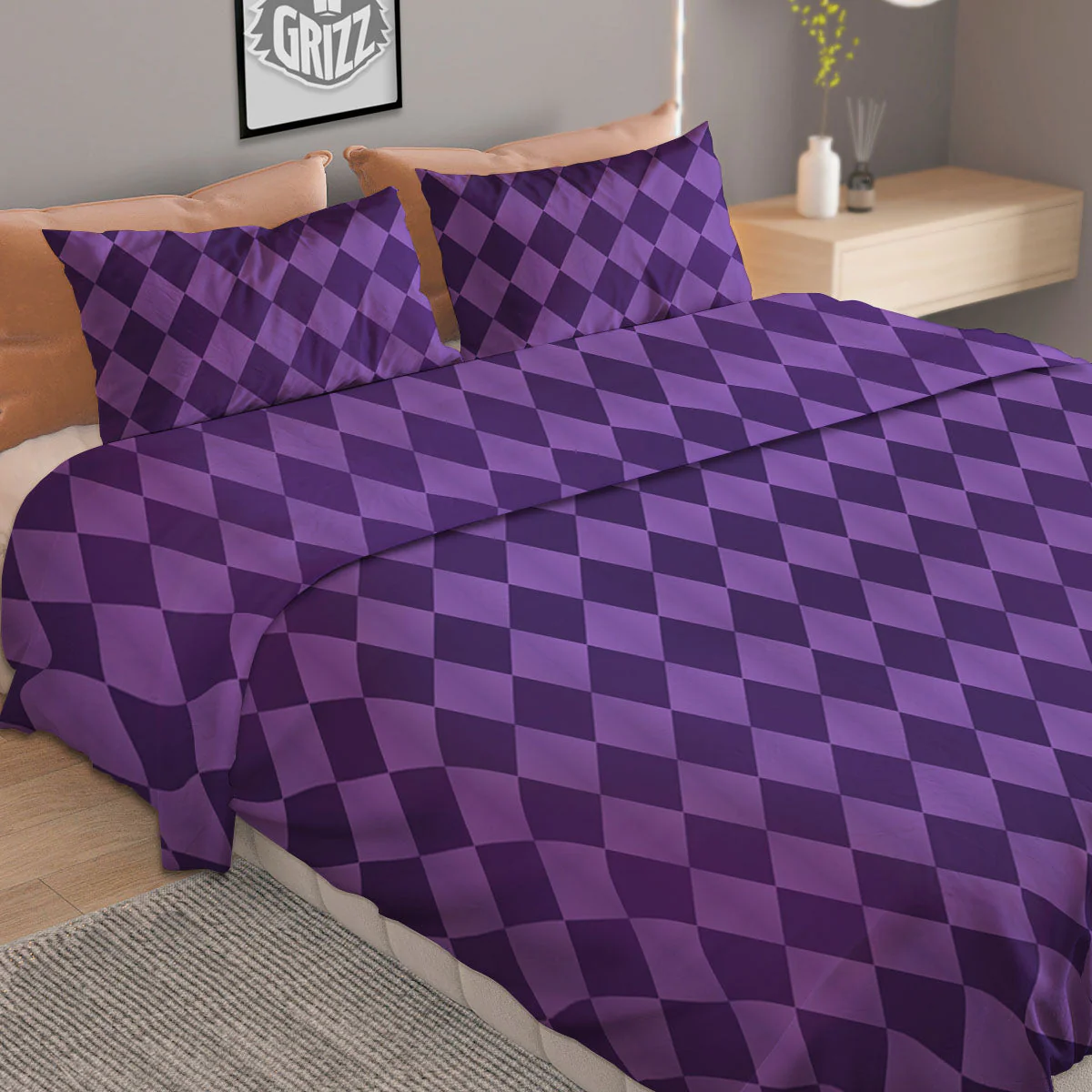 Harlequin Purple Print Pattern Duvet Cover Bedding Set - Image 2