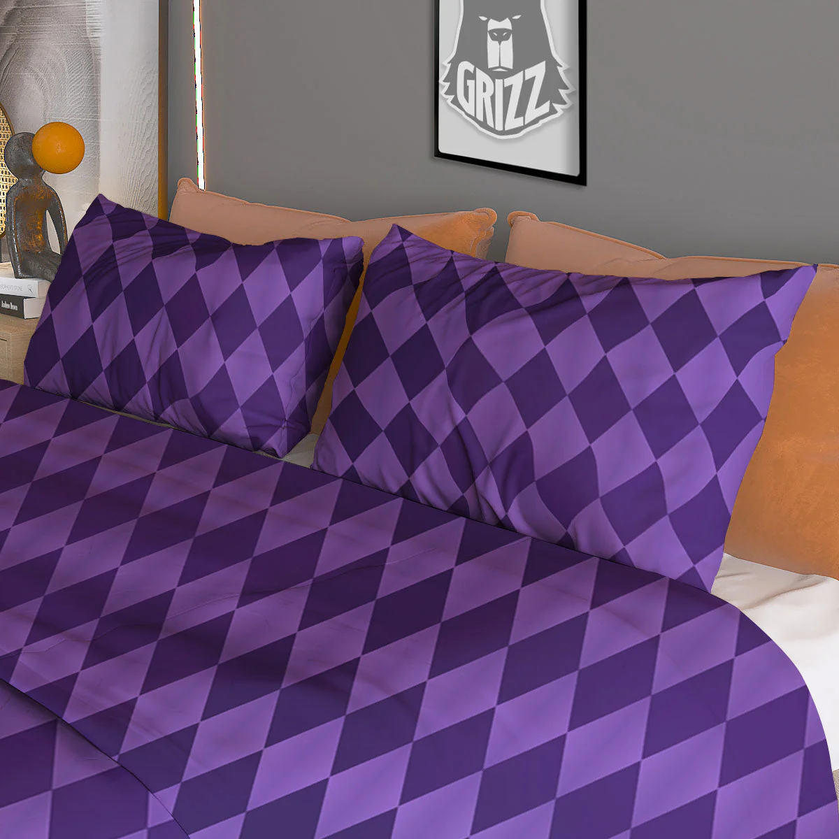 Harlequin Purple Print Pattern Duvet Cover Bedding Set - Image 3
