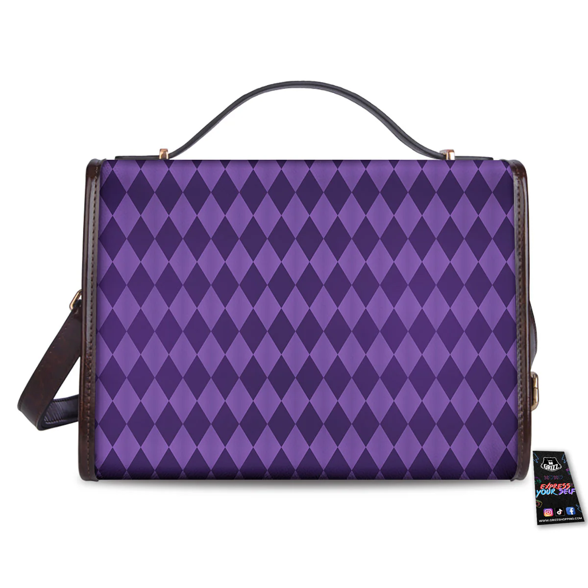 Harlequin Purple Print Pattern Women's Satchel Bag - Image 2