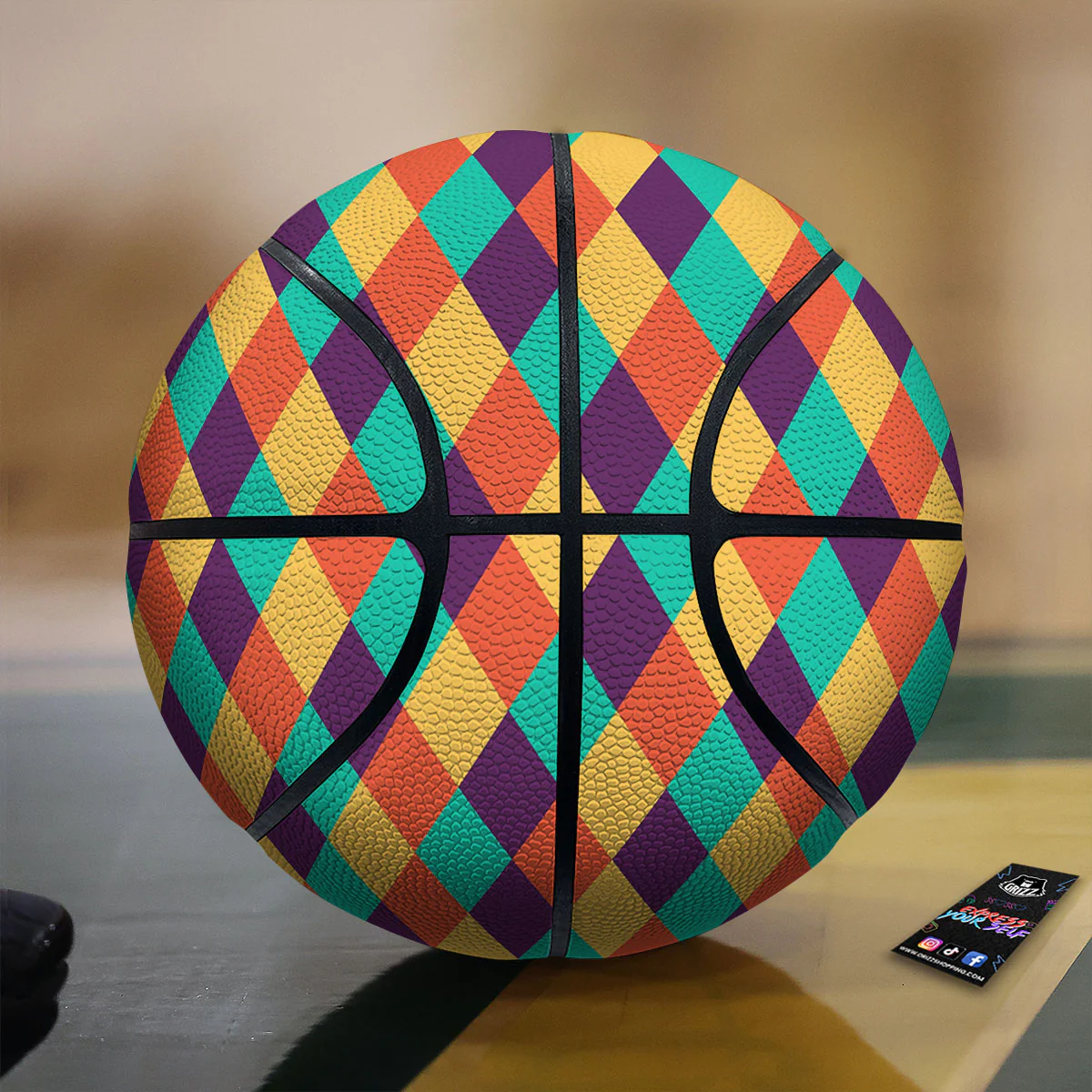 Harlequin Retro Print Pattern Basketball