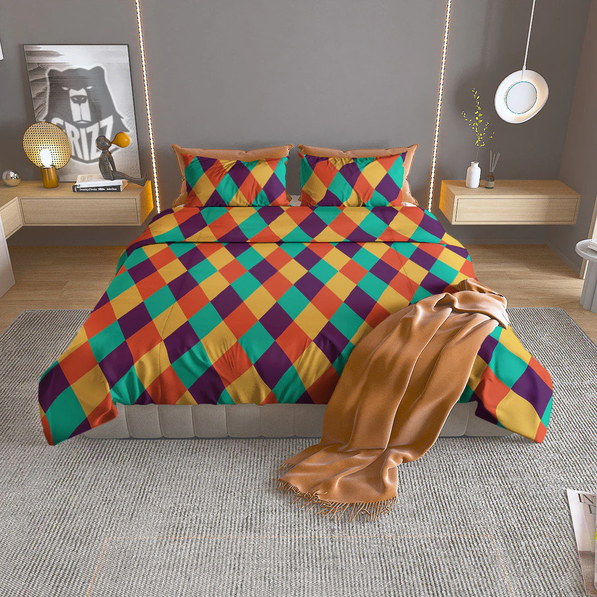 Harlequin Retro Print Pattern Duvet Cover Bedding Set