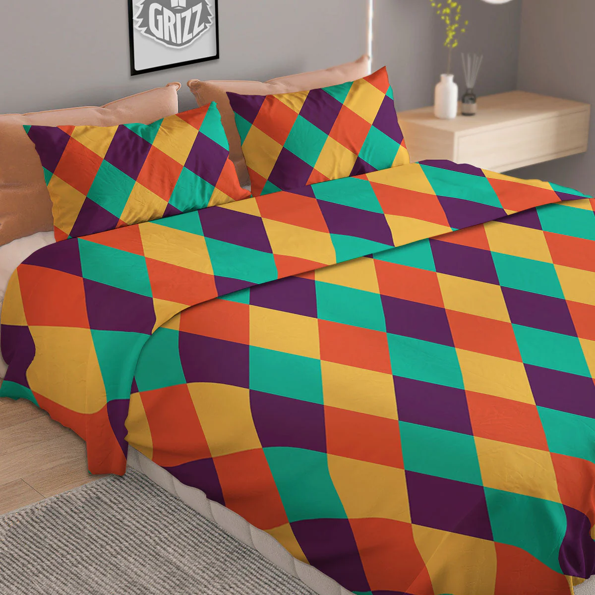 Harlequin Retro Print Pattern Duvet Cover Bedding Set - Image 2