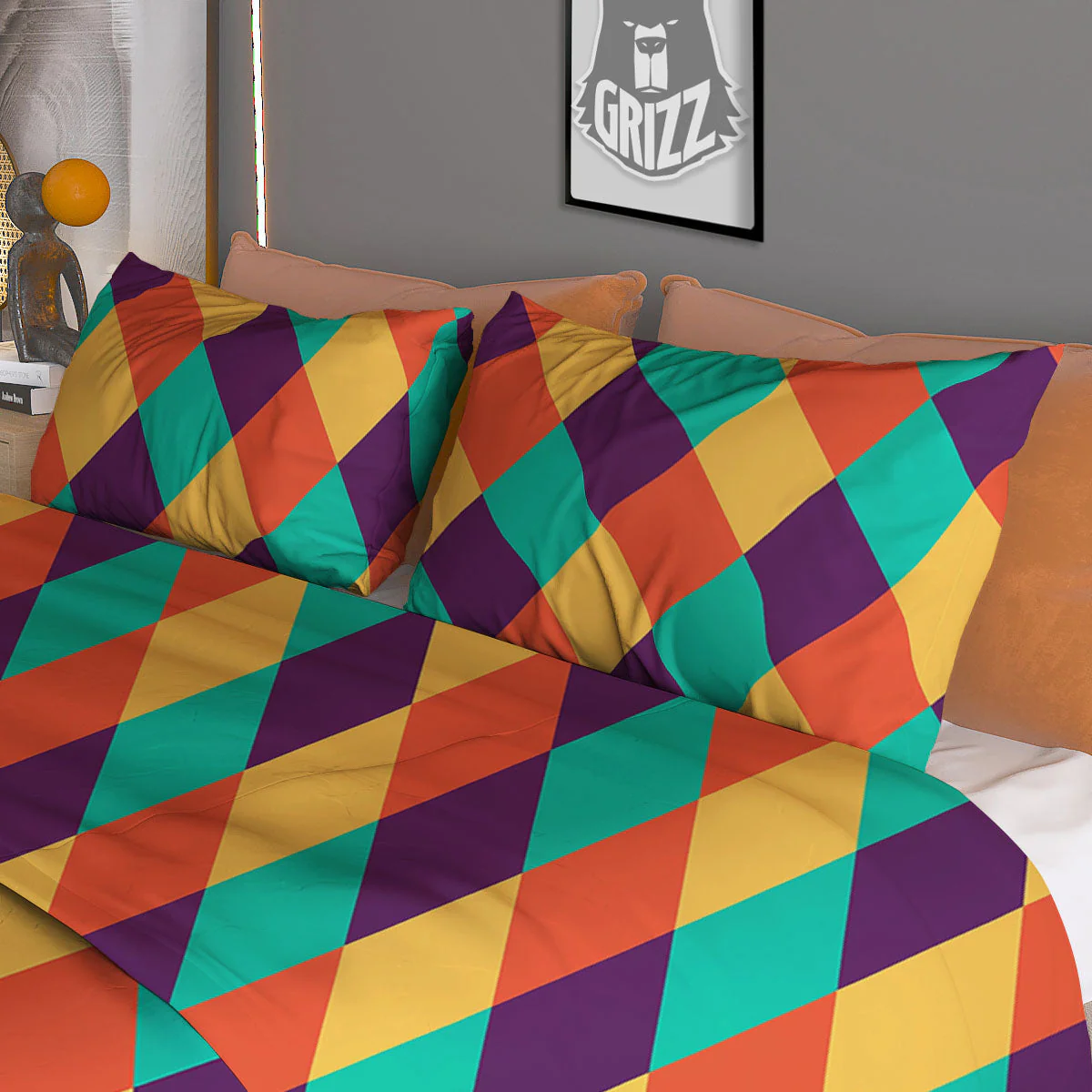 Harlequin Retro Print Pattern Duvet Cover Bedding Set - Image 3