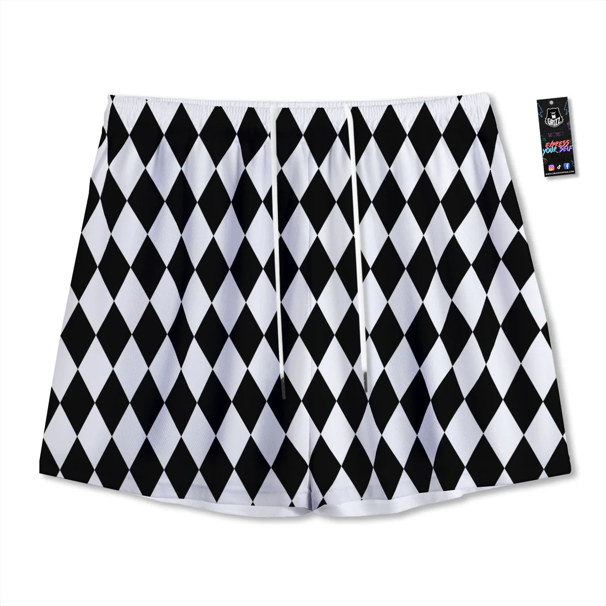 Harlequin White And Black Print Pattern Mesh Shorts