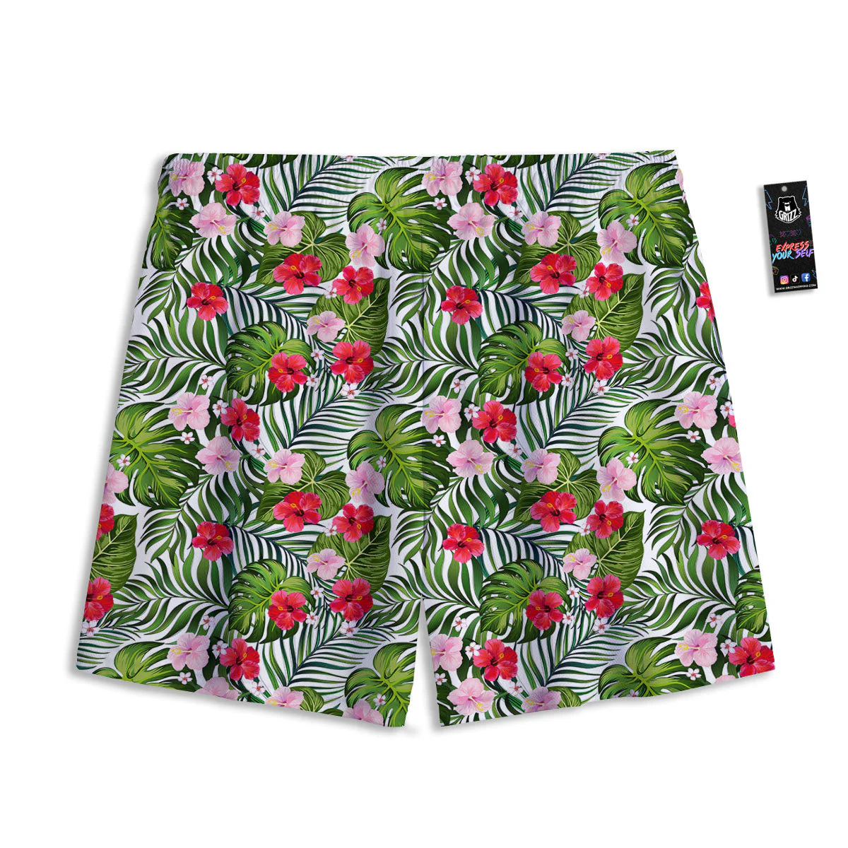 Hawaii Hibiscus Monstera Print Pattern Mesh Shorts - Image 2