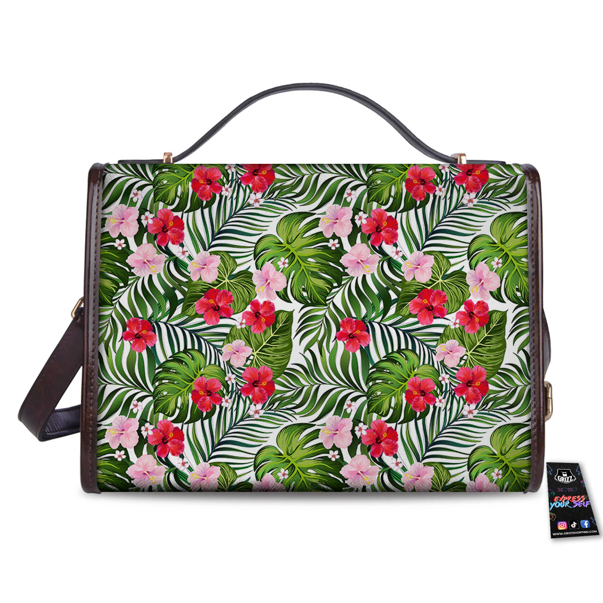 Hawaii Hibiscus Monstera Print Pattern Women's Satchel Bag - Image 2