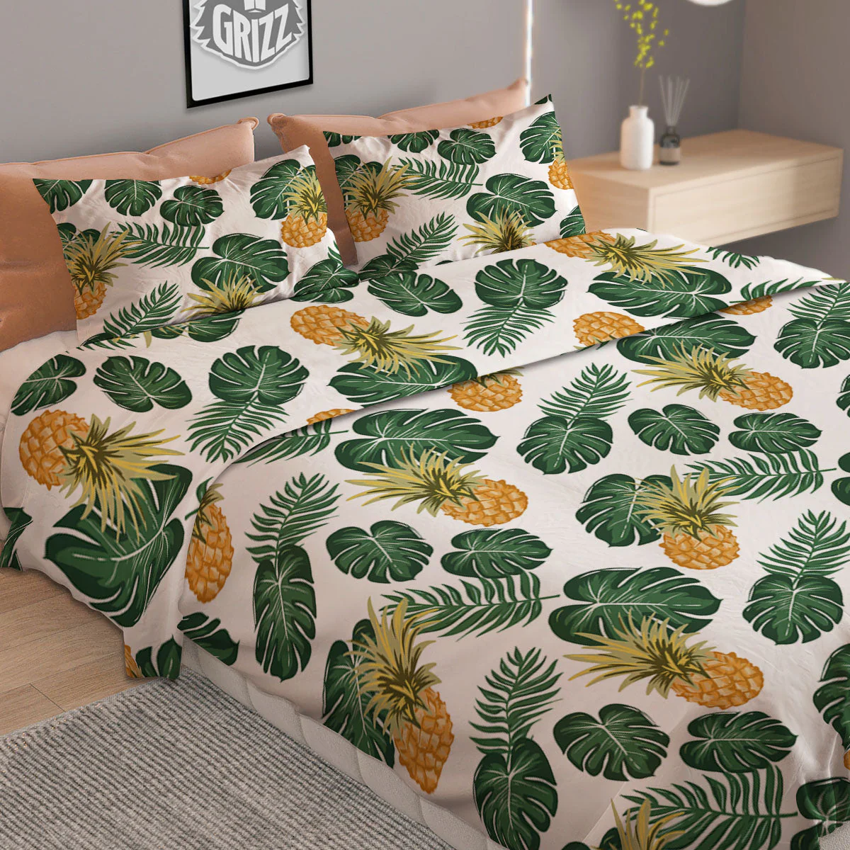Hawaii Hibiscus Pineapple Print Pattern Duvet Cover Bedding Set - Image 2
