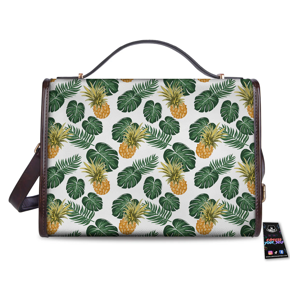 Hawaii Hibiscus Pineapple Print Pattern Women's Satchel Bag - Image 2