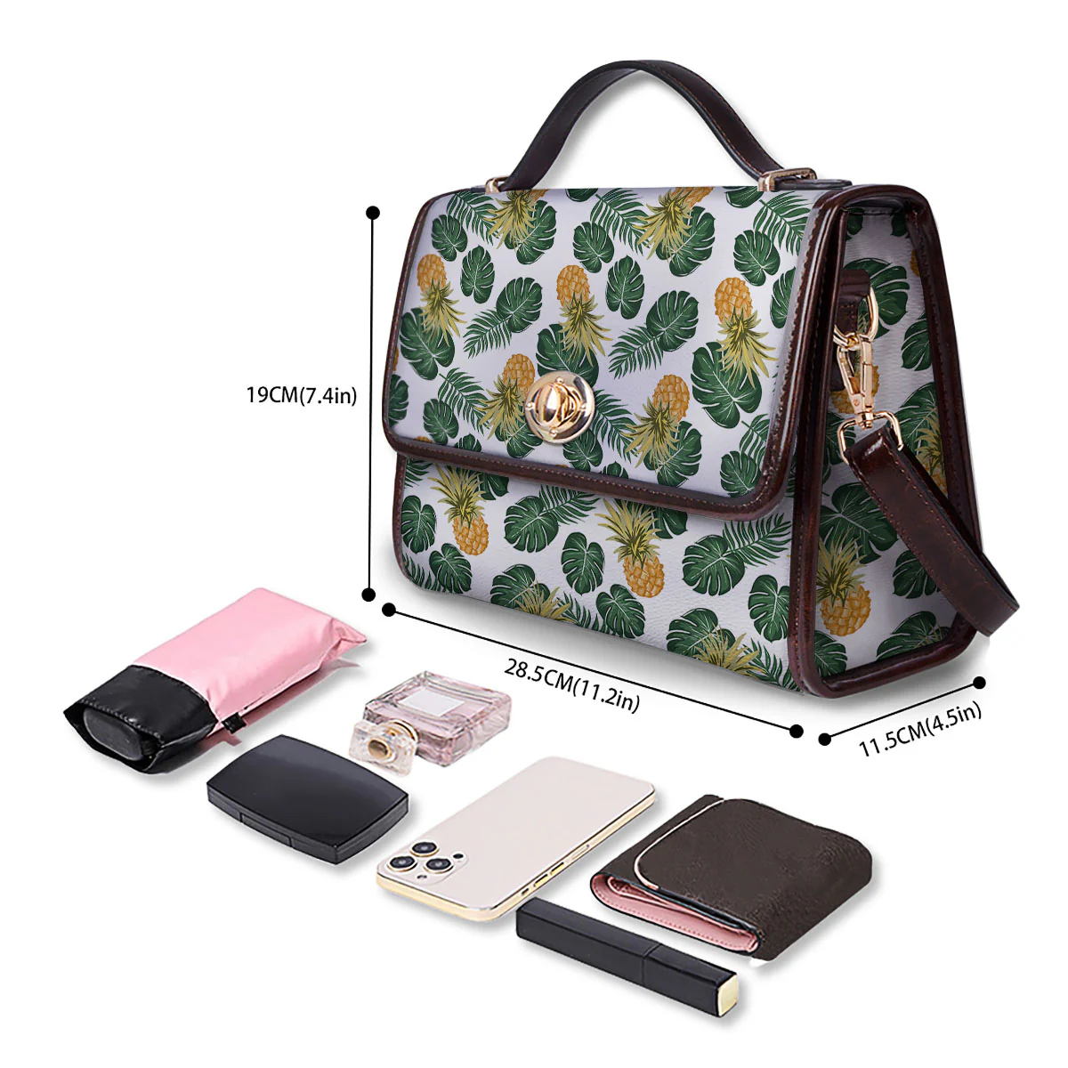 Hawaii Hibiscus Pineapple Print Pattern Women's Satchel Bag - Image 4
