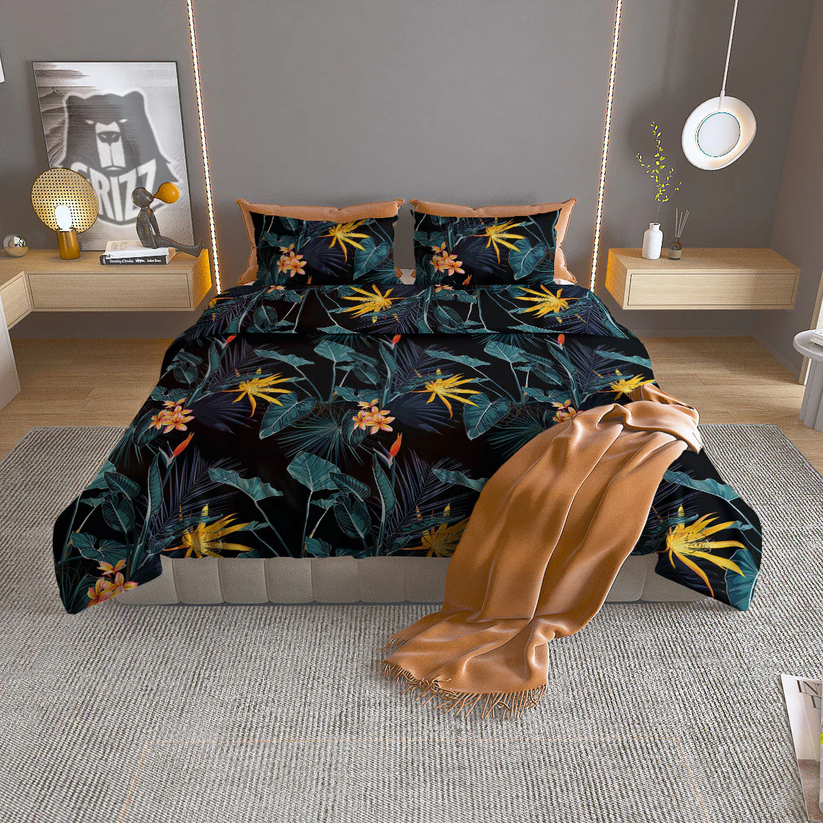 Hawaii Night Tropical Print Pattern Duvet Cover Bedding Set