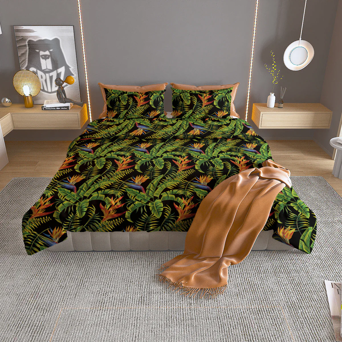Hawaiian Banana Leaf Print Pattern Duvet Cover Bedding Set