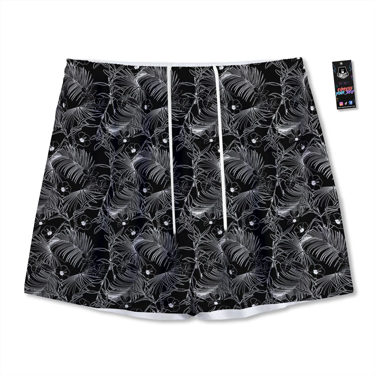 Hawaiian Black Tropical Print Pattern Mesh Shorts