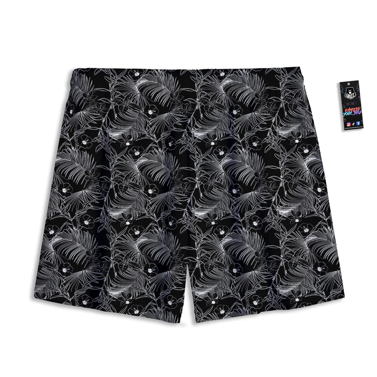 Hawaiian Black Tropical Print Pattern Mesh Shorts - Image 2