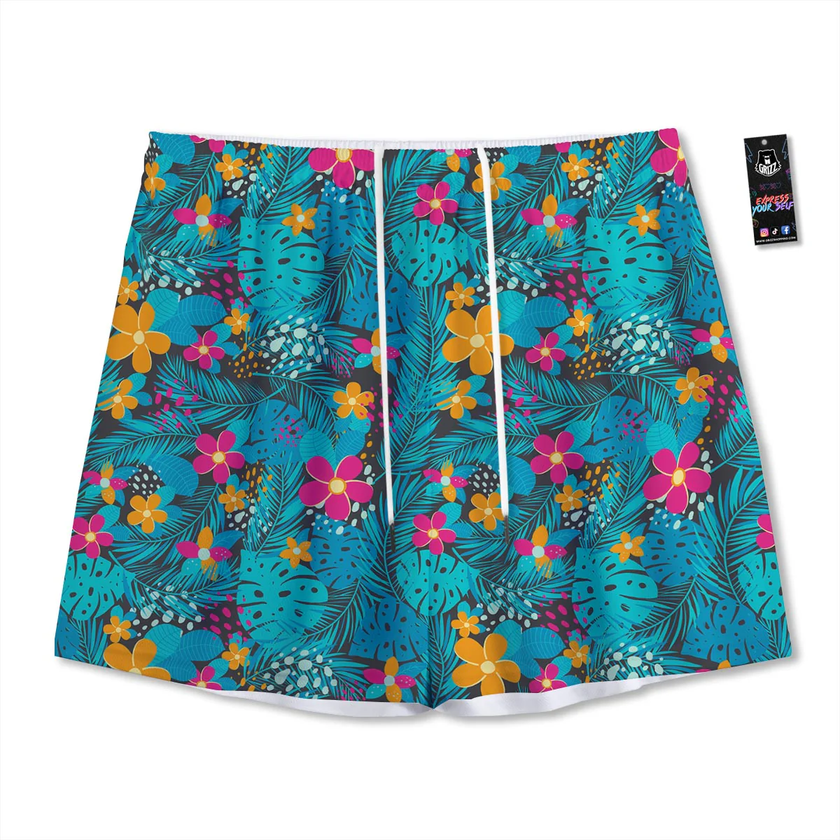 Hawaiian Exotic Tropical Print Pattern Mesh Shorts