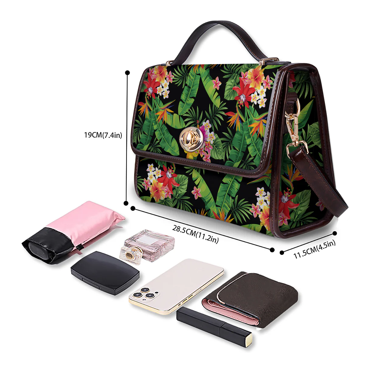 Hawaiian Flower And Tropical Leaf Print Pattern Women's Satchel Bag - Image 4