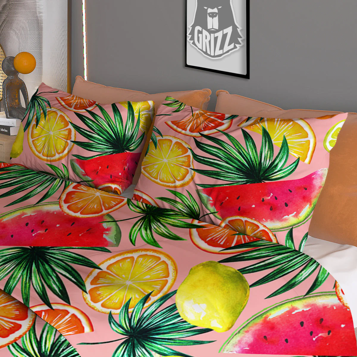 Hawaiian Fruits And Palm Tropical Print Pattern Duvet Cover Bedding Set - Image 3