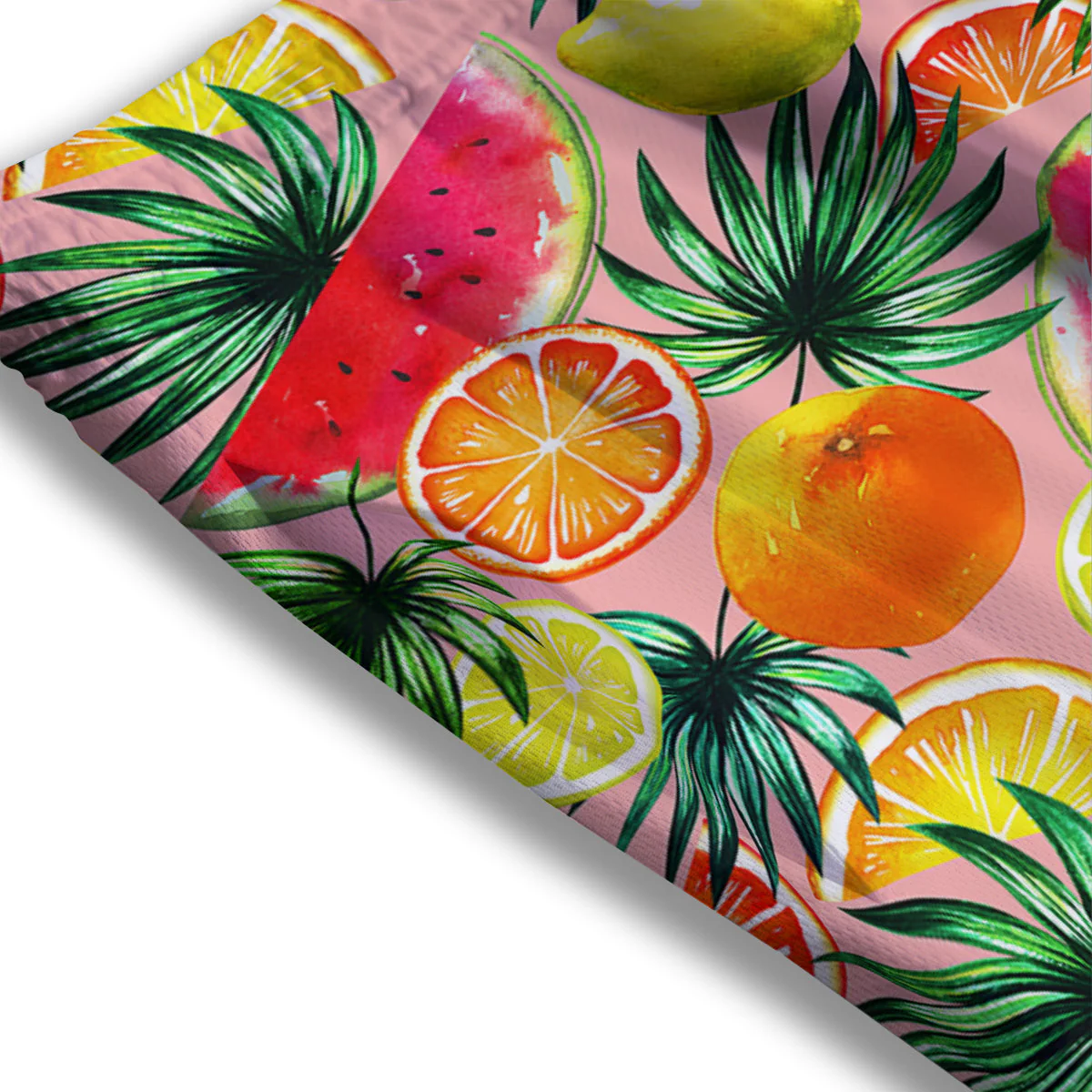 Hawaiian Fruits And Palm Tropical Print Pattern Mesh Shorts - Image 3