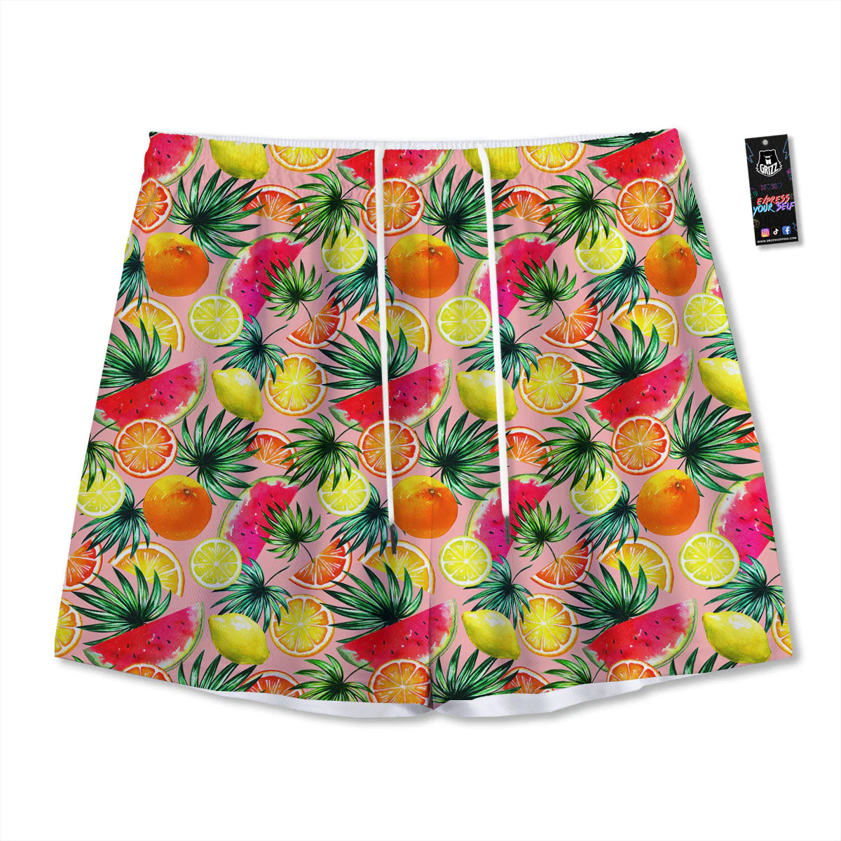 Hawaiian Fruits Pink Print Pattern Mesh Shorts