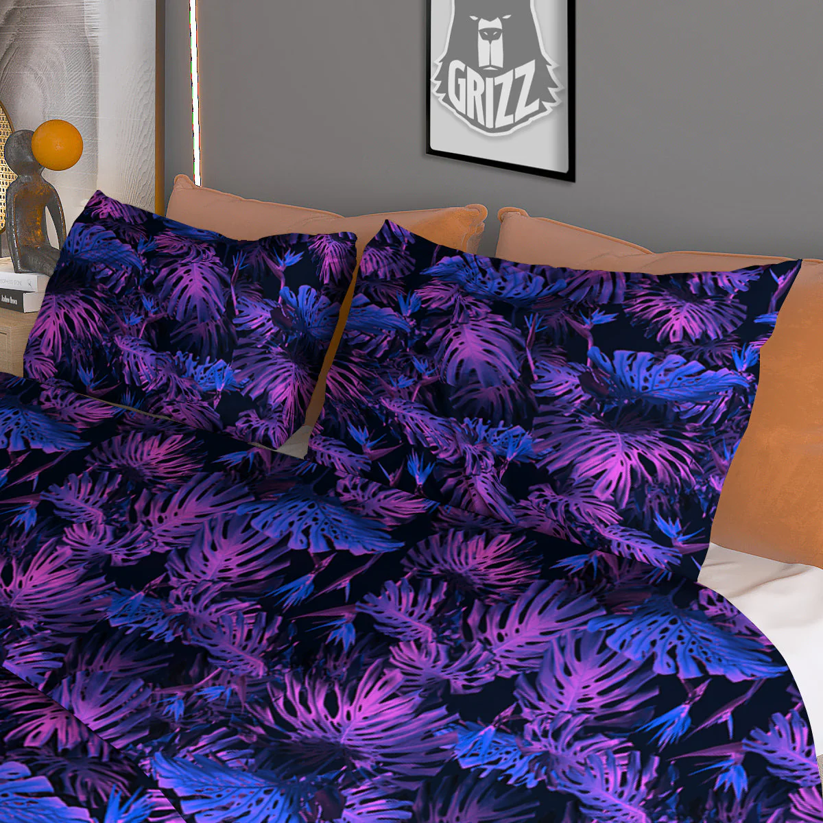 Hawaiian Tropical Dark Purple Print Pattern Duvet Cover Bedding Set - Image 3