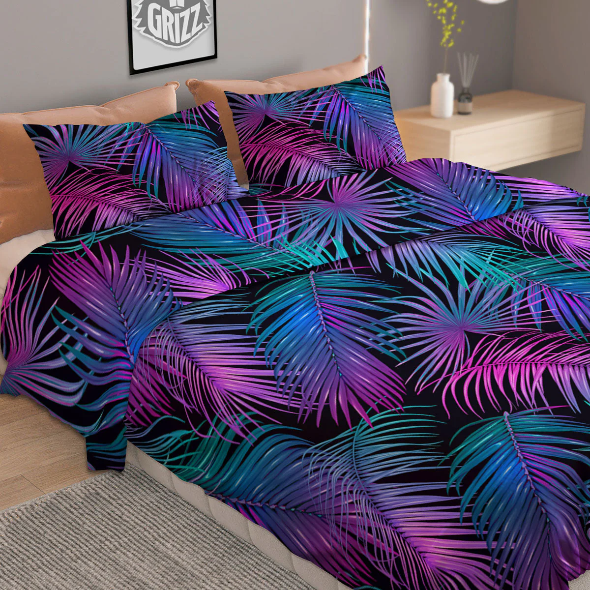 Hawaiian Tropical Purple Print Pattern Duvet Cover Bedding Set - Image 2