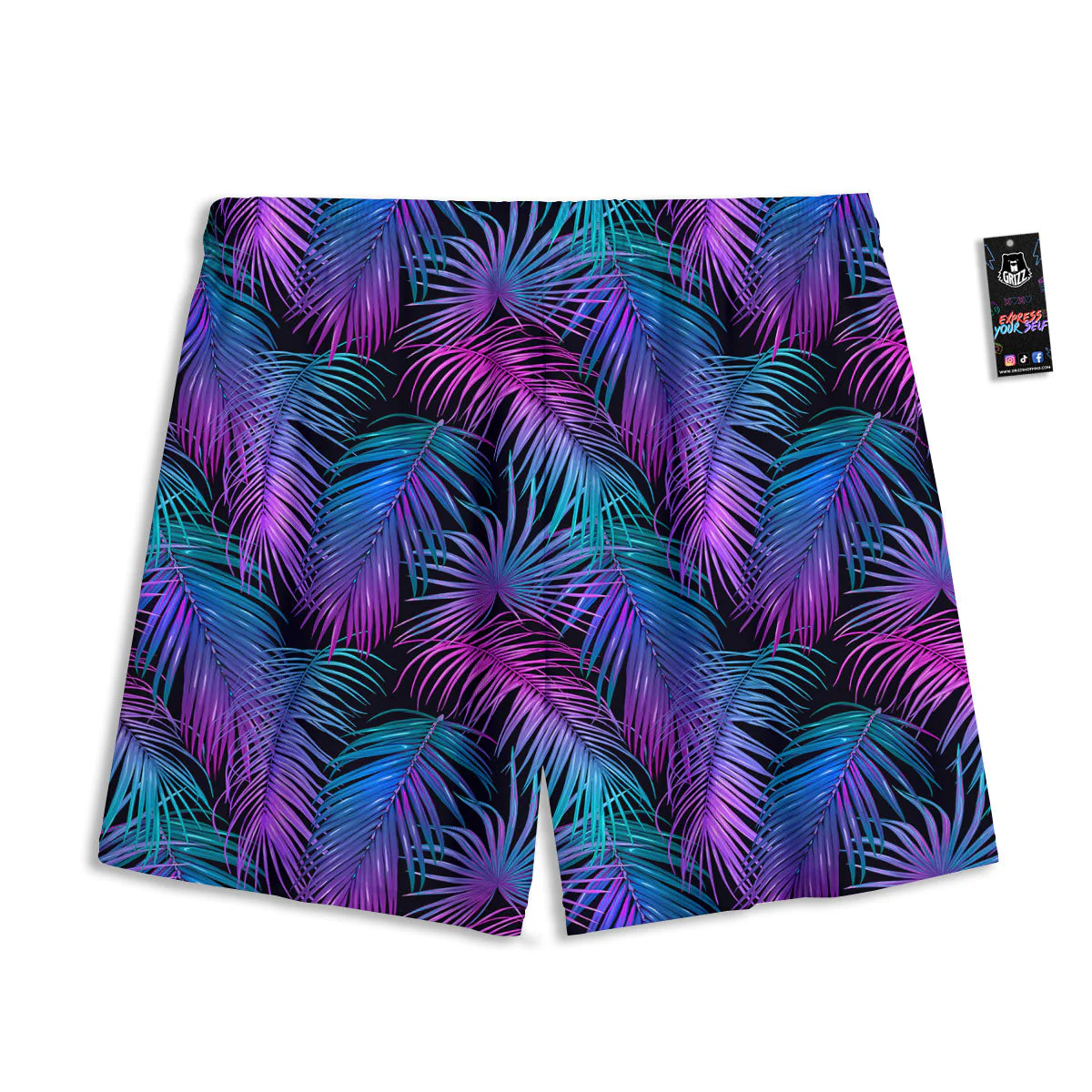 Hawaiian Tropical Purple Print Pattern Mesh Shorts - Image 2