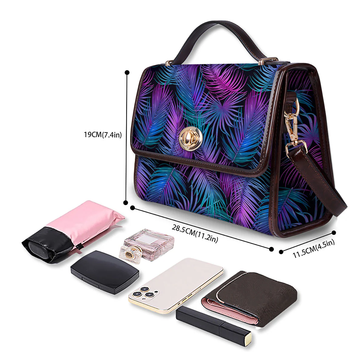 Hawaiian Tropical Purple Print Pattern Women's Satchel Bag - Image 4
