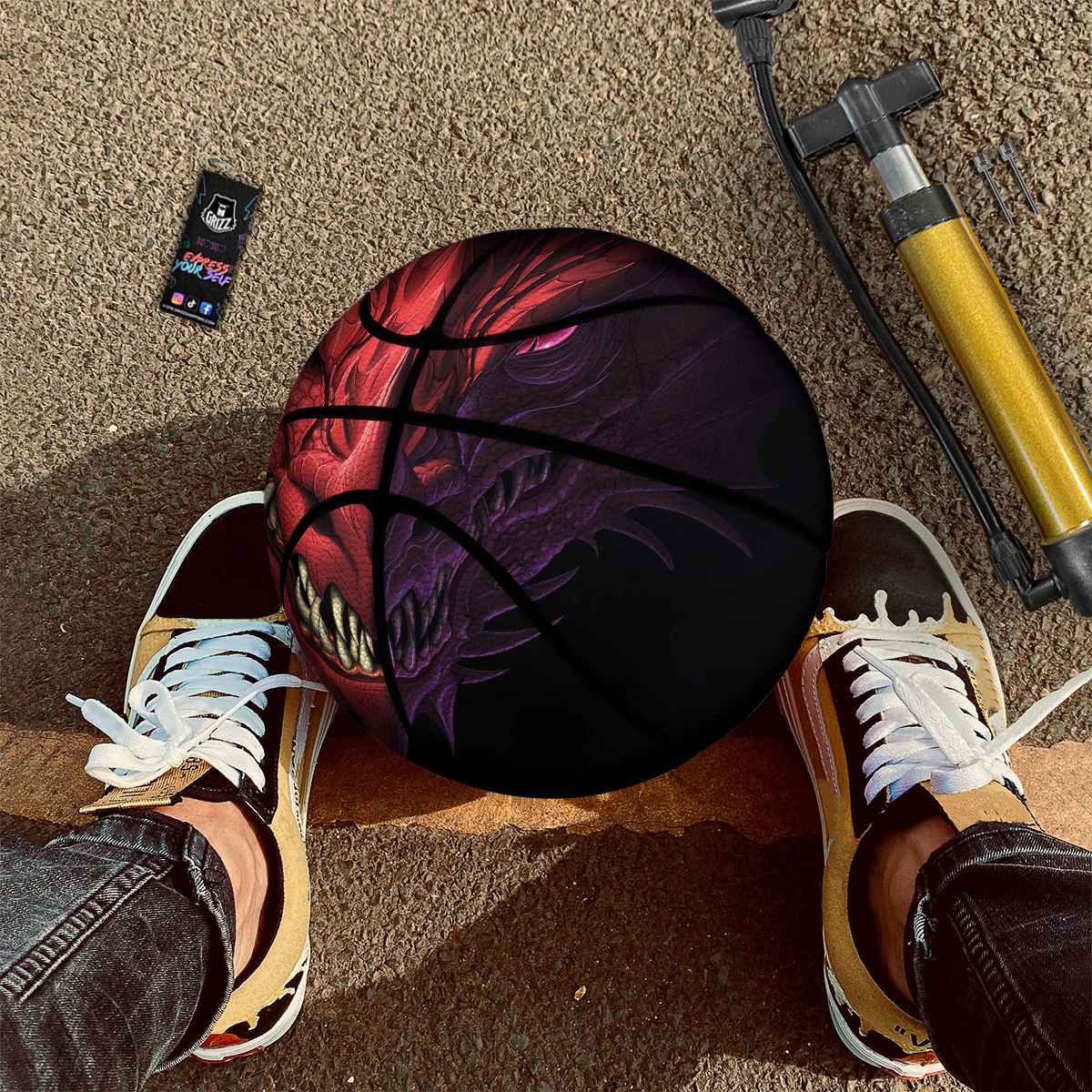 Head Red Dragon Print Basketball - Image 2