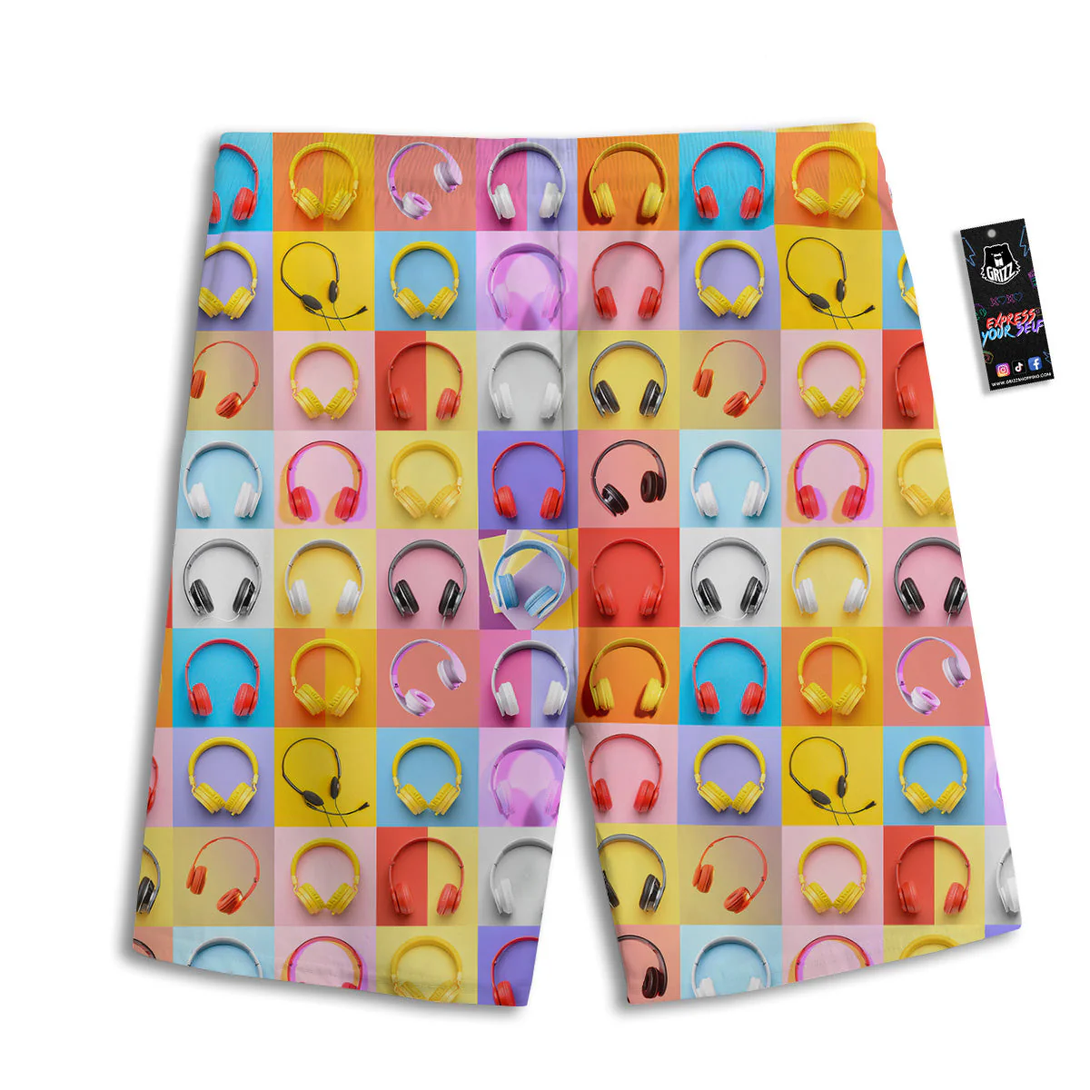 Headphones Pastel Print Pattern Men's Athletic Shorts - Image 2