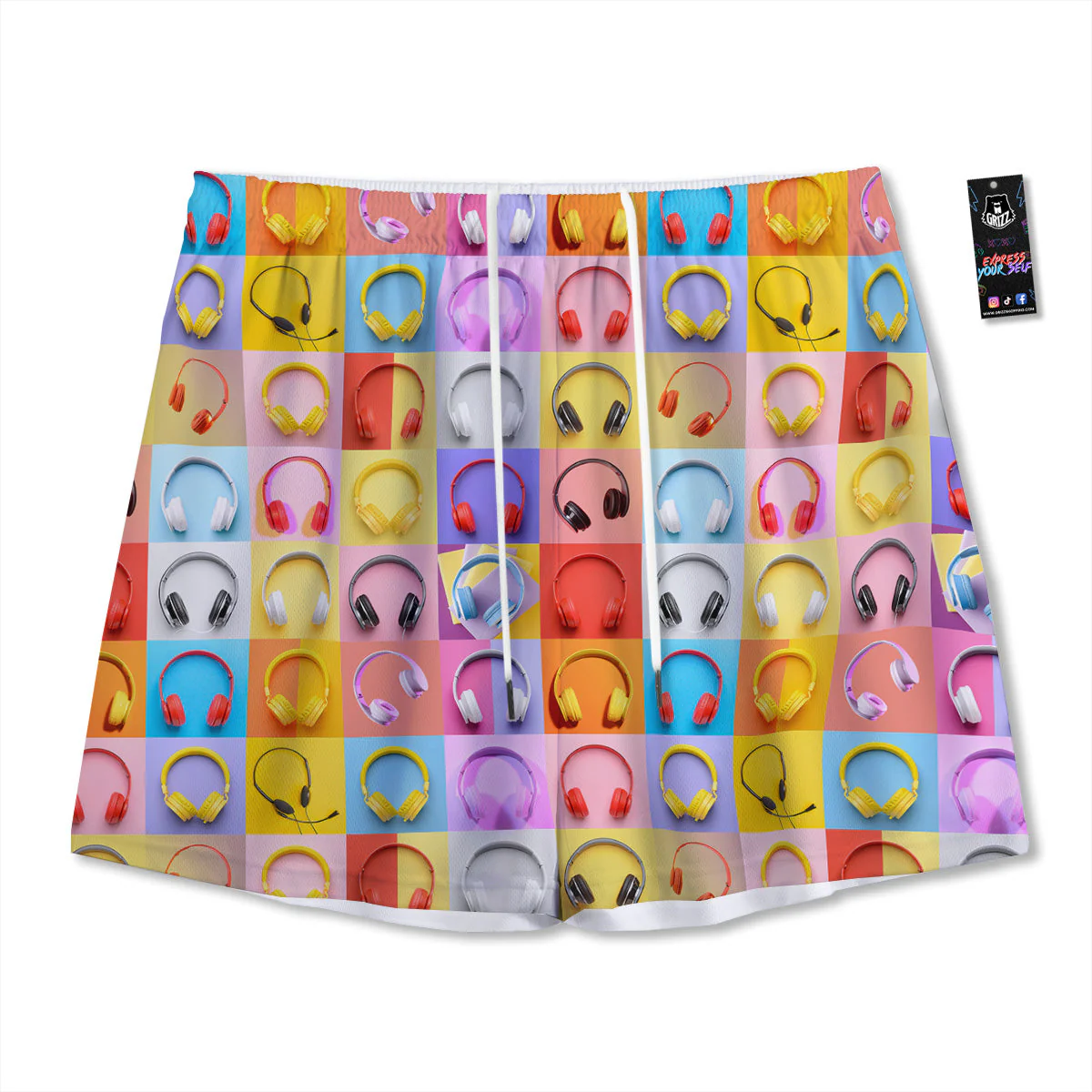 Headphones Pastel Print Pattern Mesh Shorts
