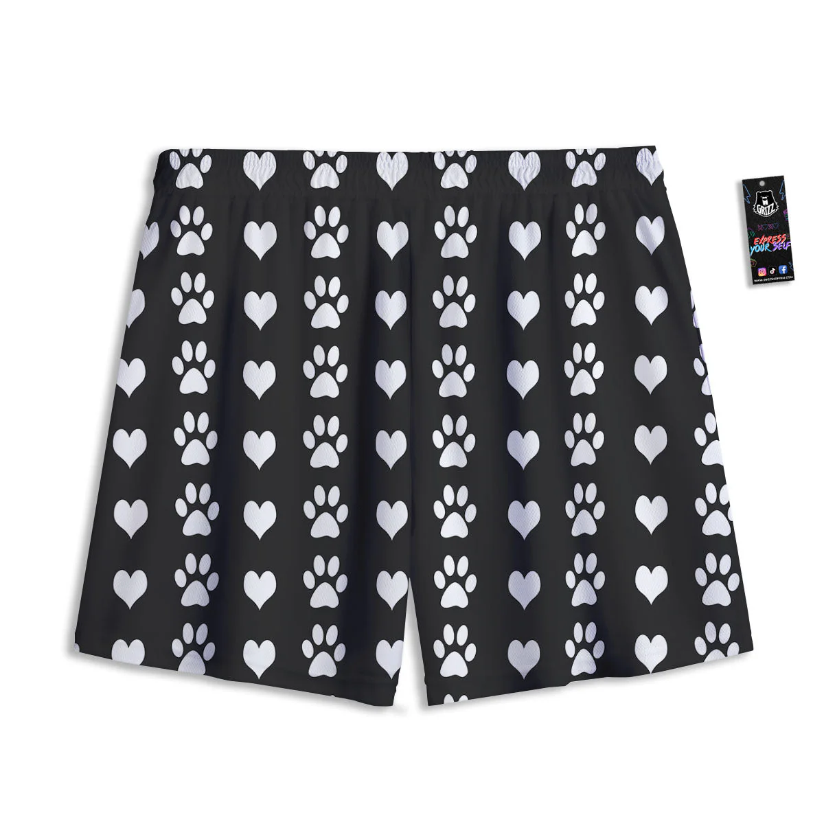 Heart And Black Paw Print Pattern Mesh Shorts - Image 2