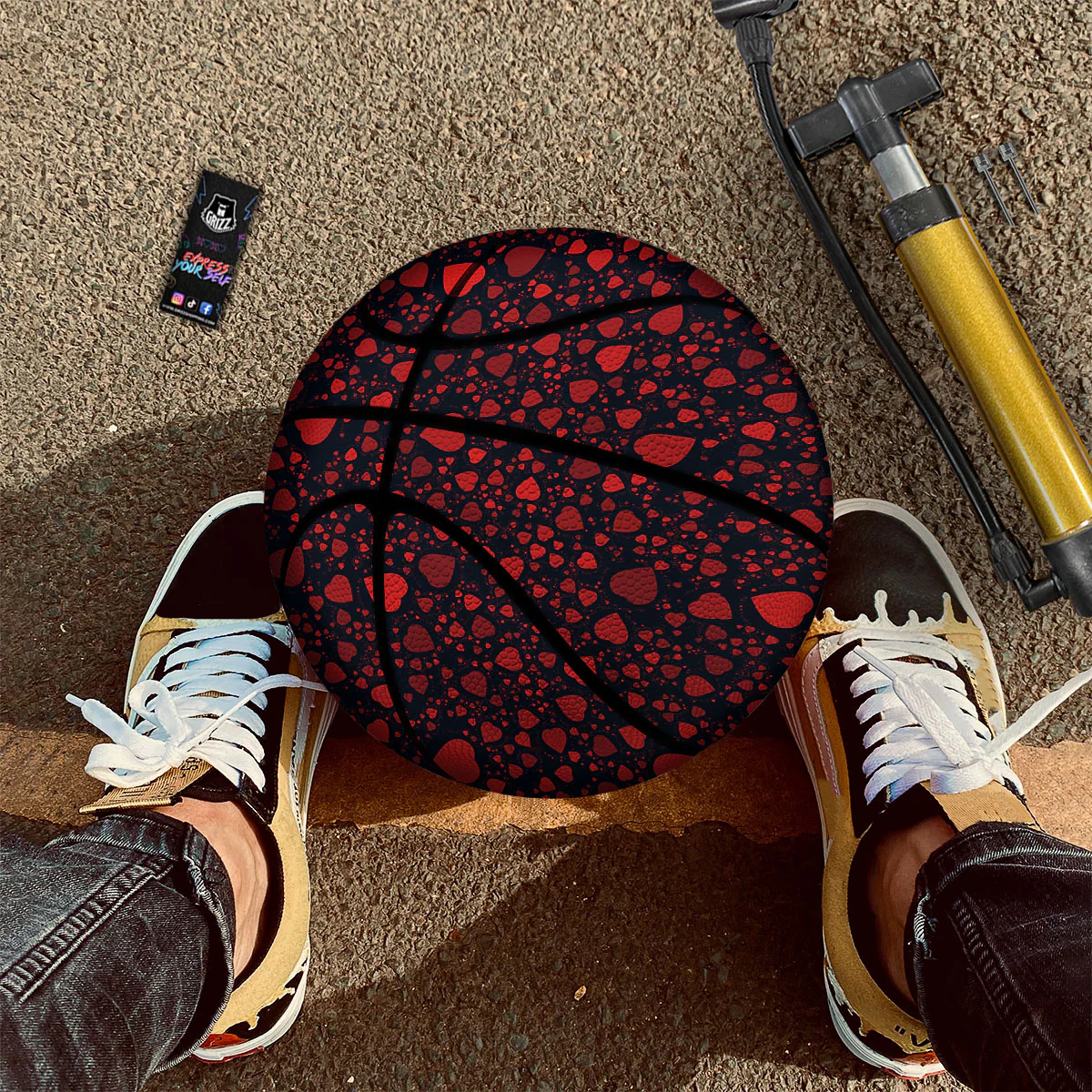 Heart Black And Red Print Pattern Basketball - Image 2