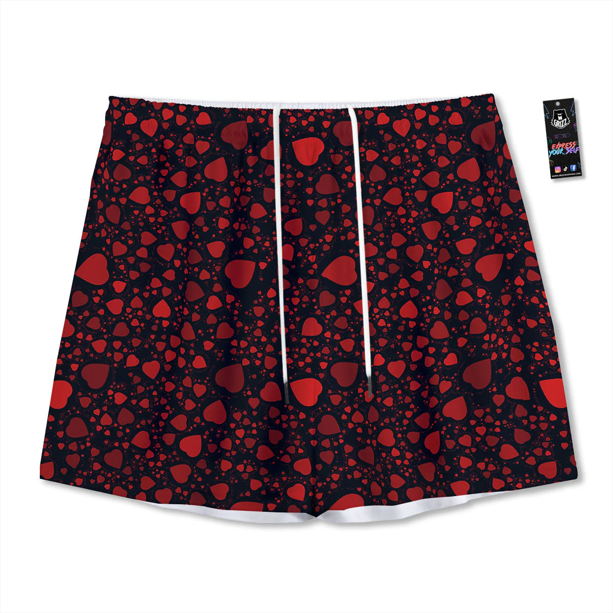 Heart Black And Red Print Pattern Mesh Shorts