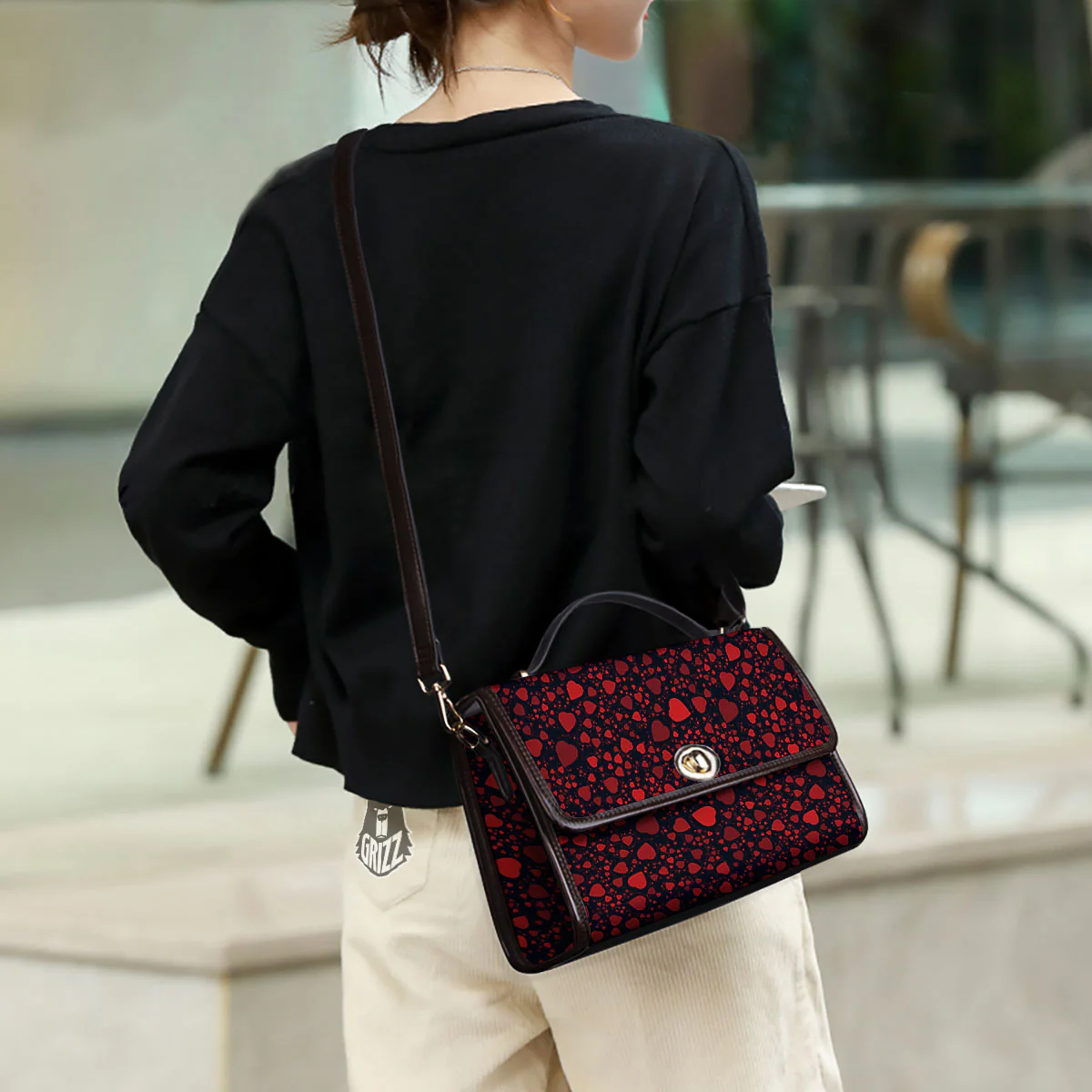 Heart Black And Red Print Pattern Women's Satchel Bag - Image 3