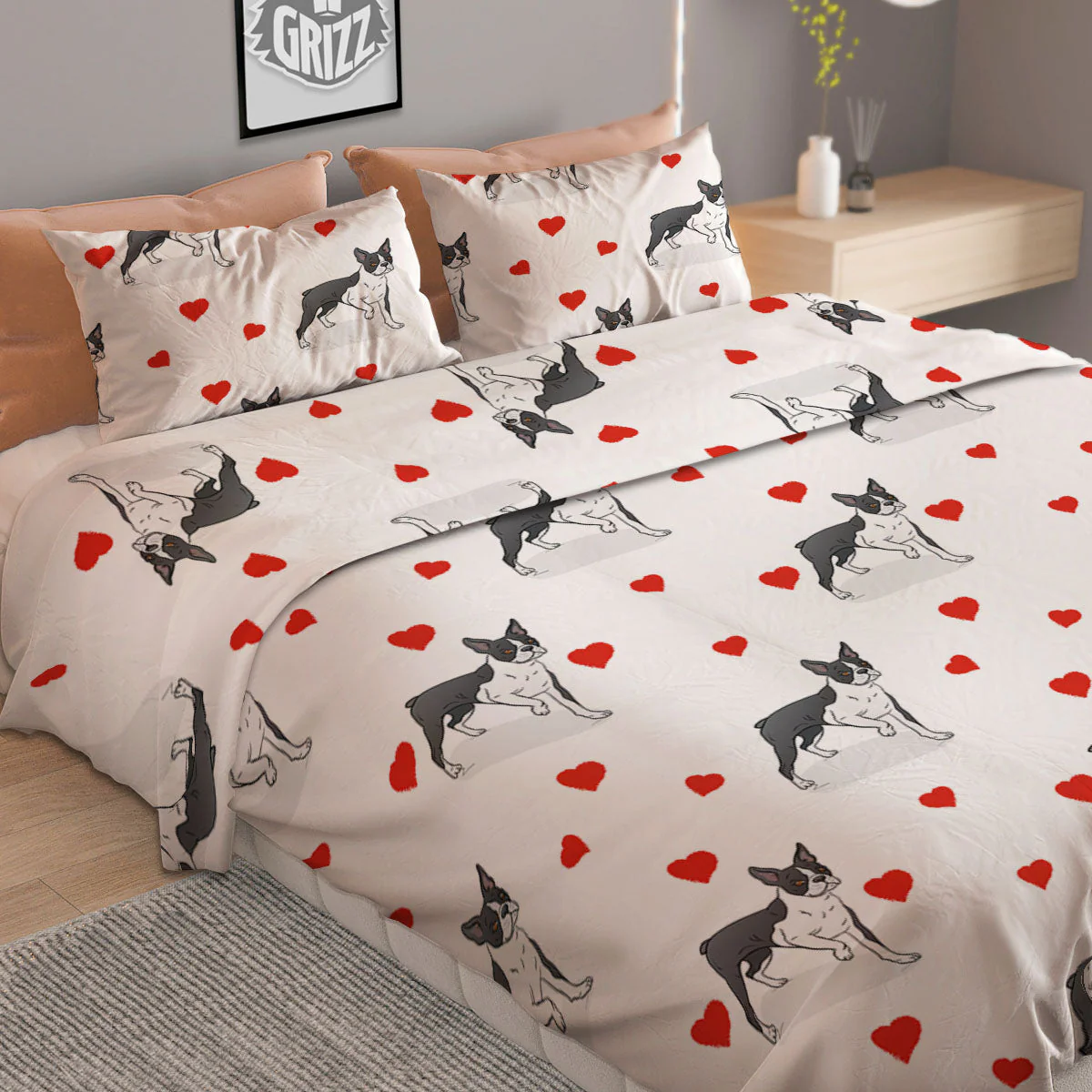 Heart Bull Terrier Print Pattern Duvet Cover Bedding Set - Image 2