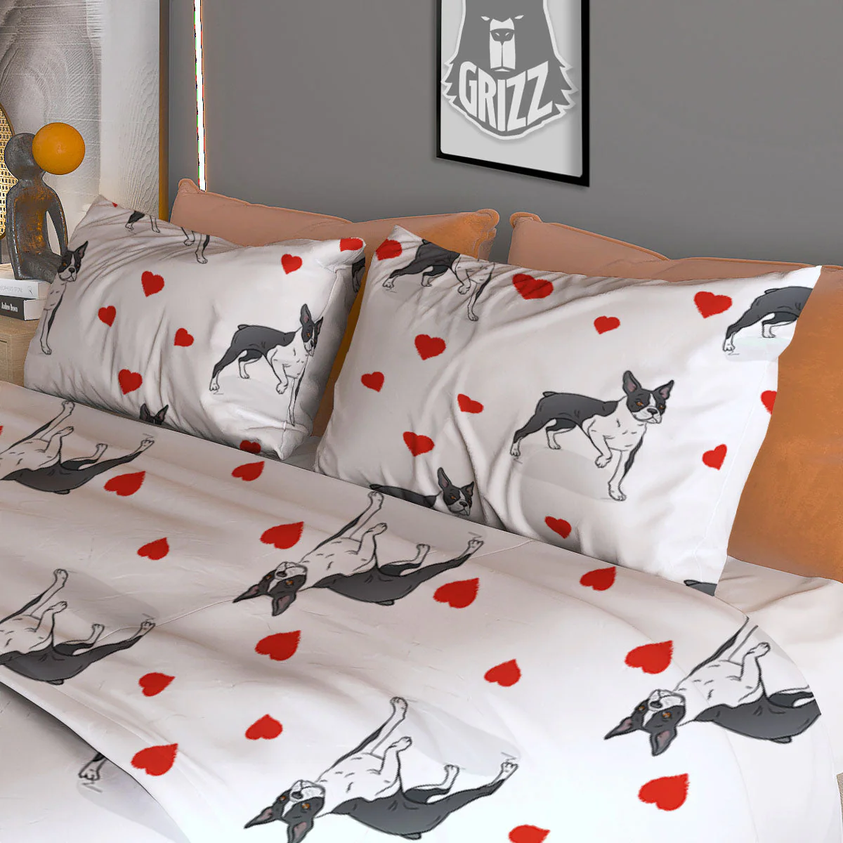 Heart Bull Terrier Print Pattern Duvet Cover Bedding Set - Image 3