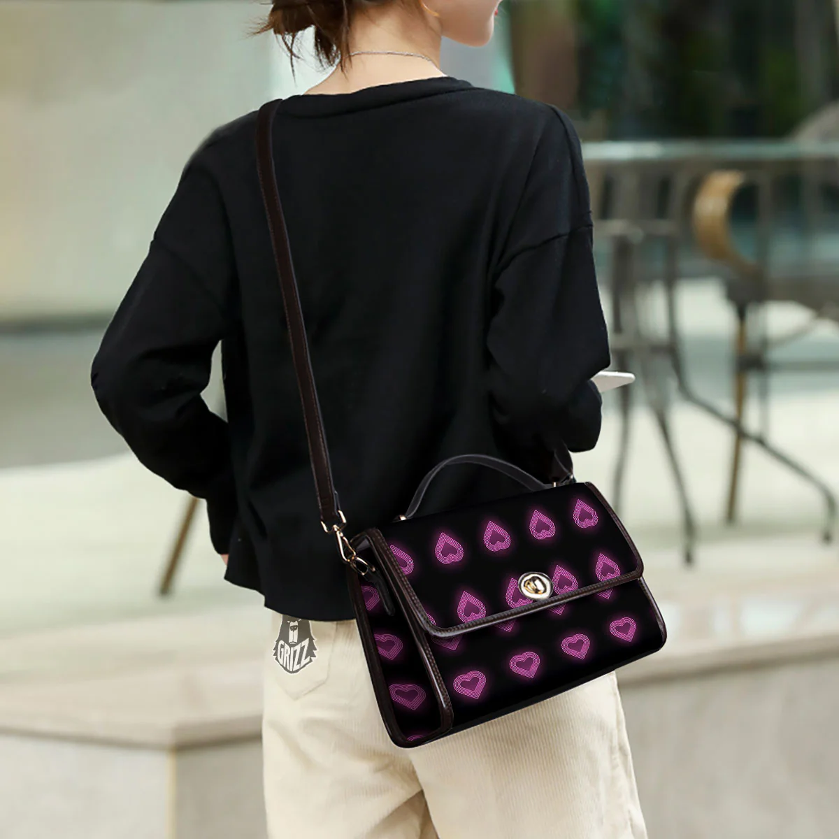 Heart Lights Print Pattern Women's Satchel Bag - Image 3