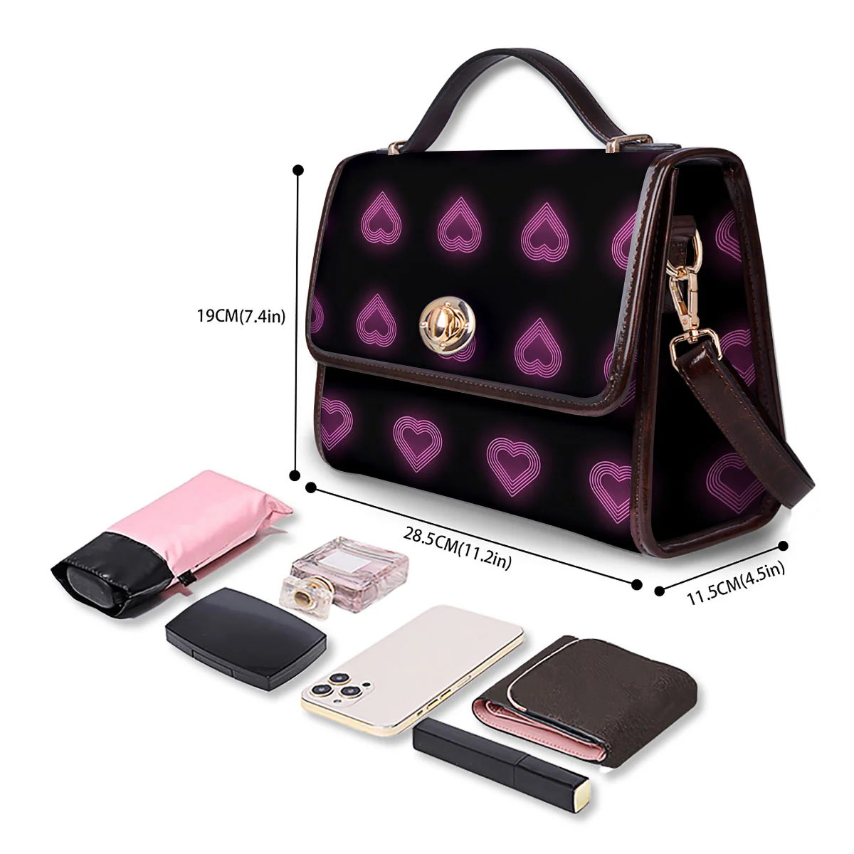 Heart Lights Print Pattern Women's Satchel Bag - Image 4