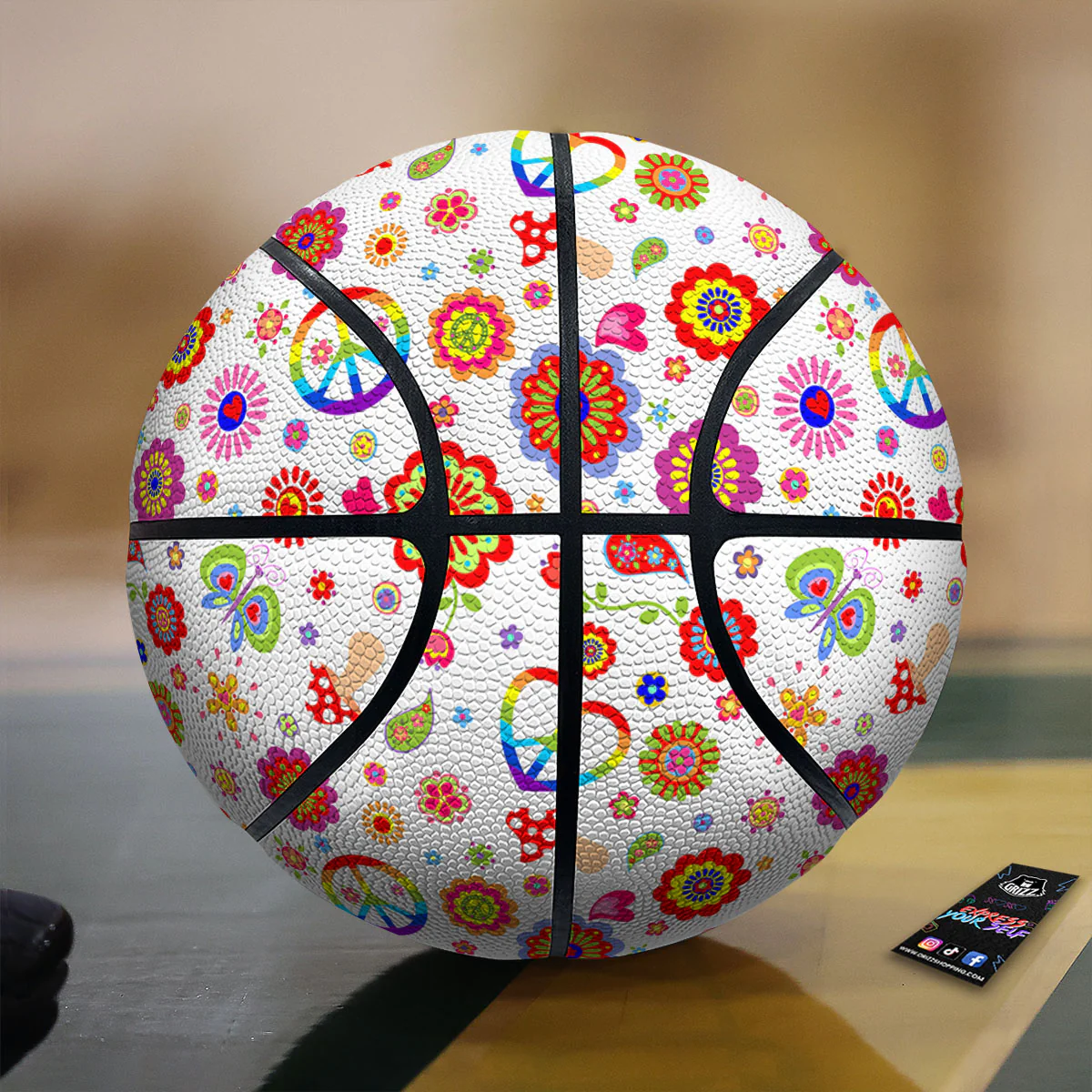 Heart Psychedelic Peace Sign Print Pattern Basketball