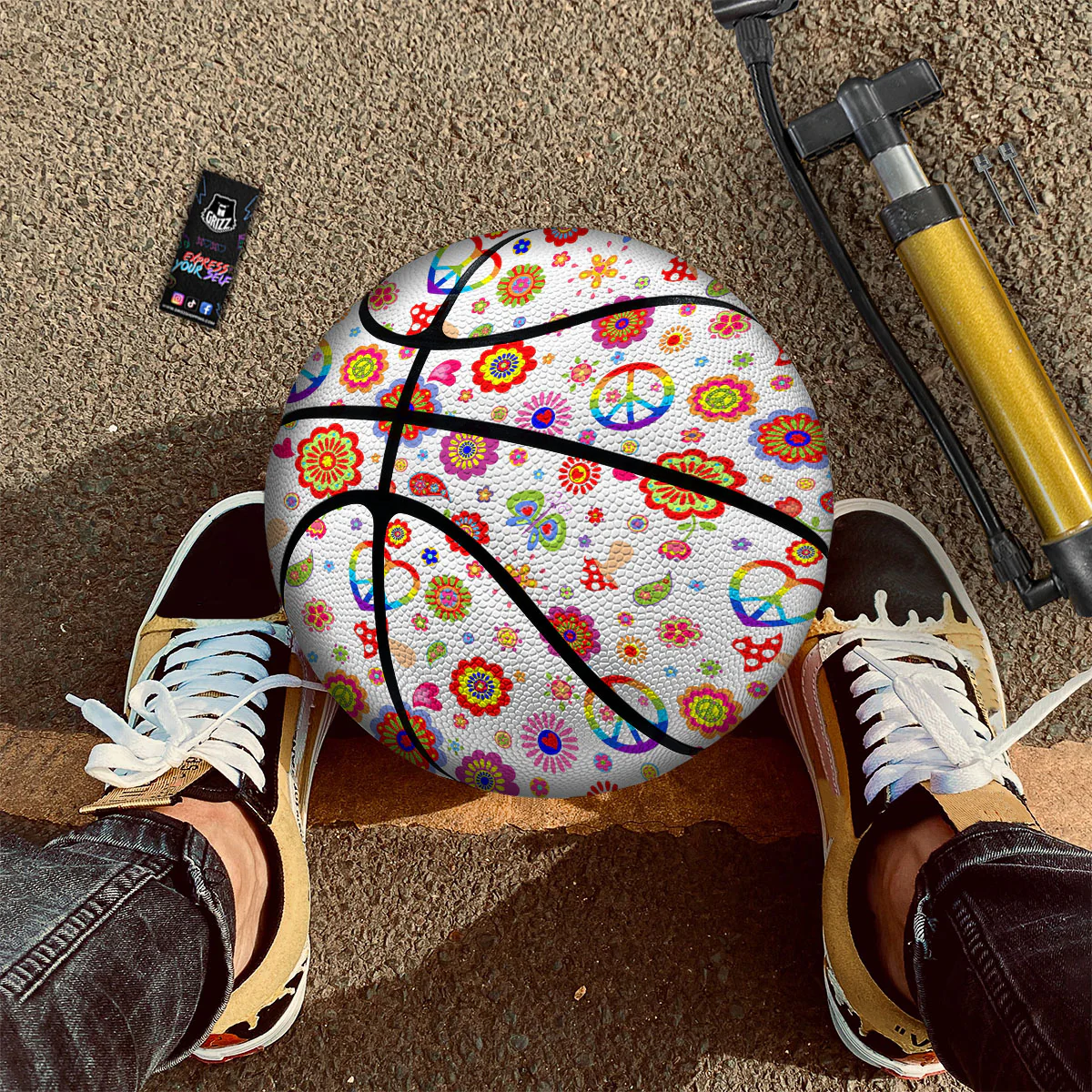 Heart Psychedelic Peace Sign Print Pattern Basketball - Image 2