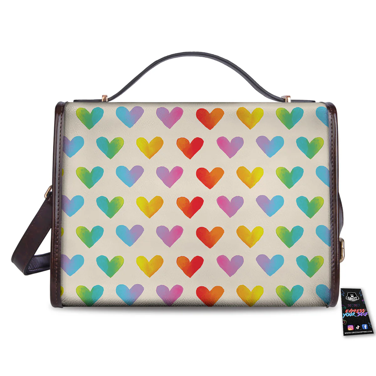 Heart Rainbow Print Pattern Women's Satchel Bag - Image 2