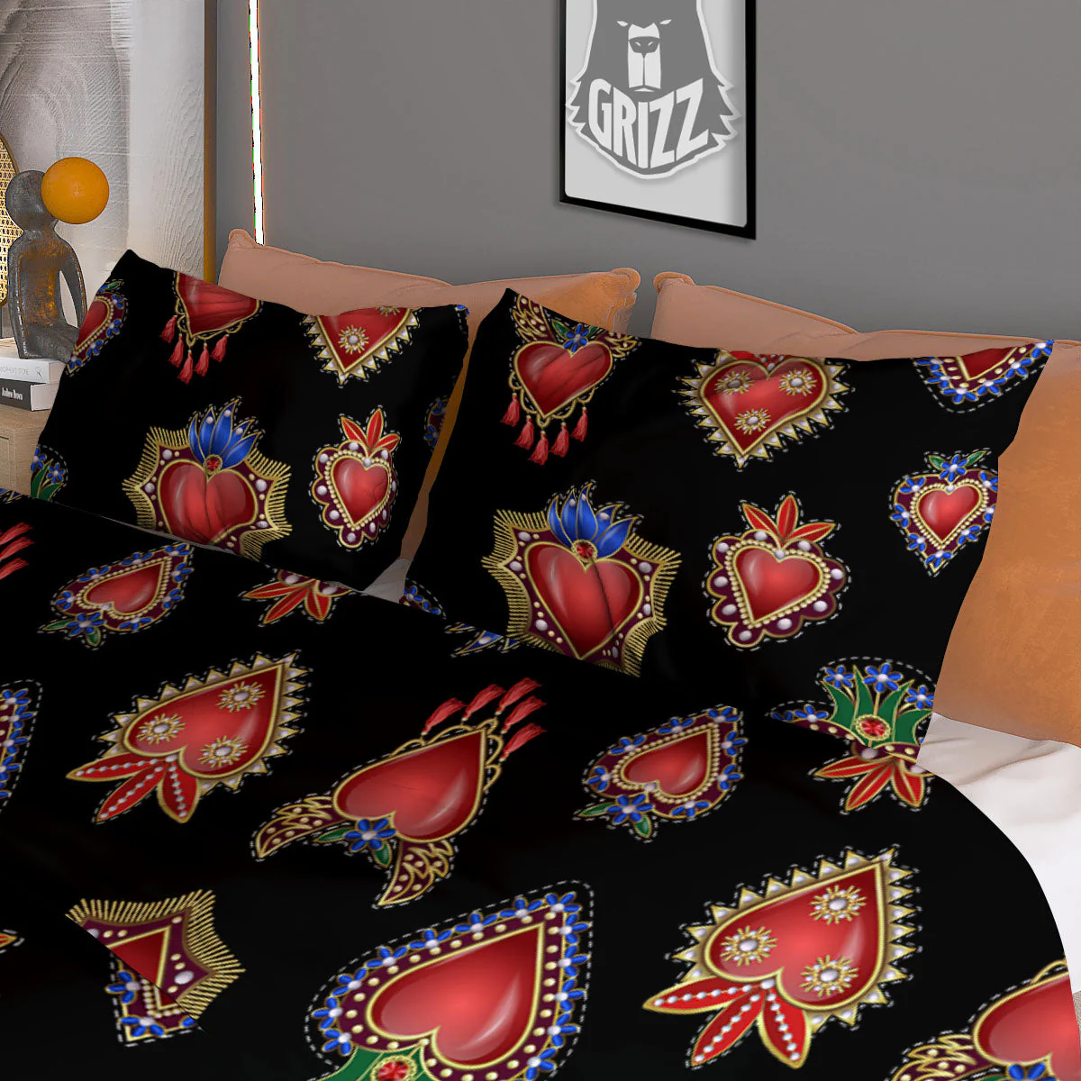 Heart Sacred Print Pattern Duvet Cover Bedding Set - Image 3